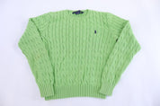 Women's Ralph Lauren Sport Embroidered Logo Green Cable Knit Sweater - Sweater - Thrifted Threads