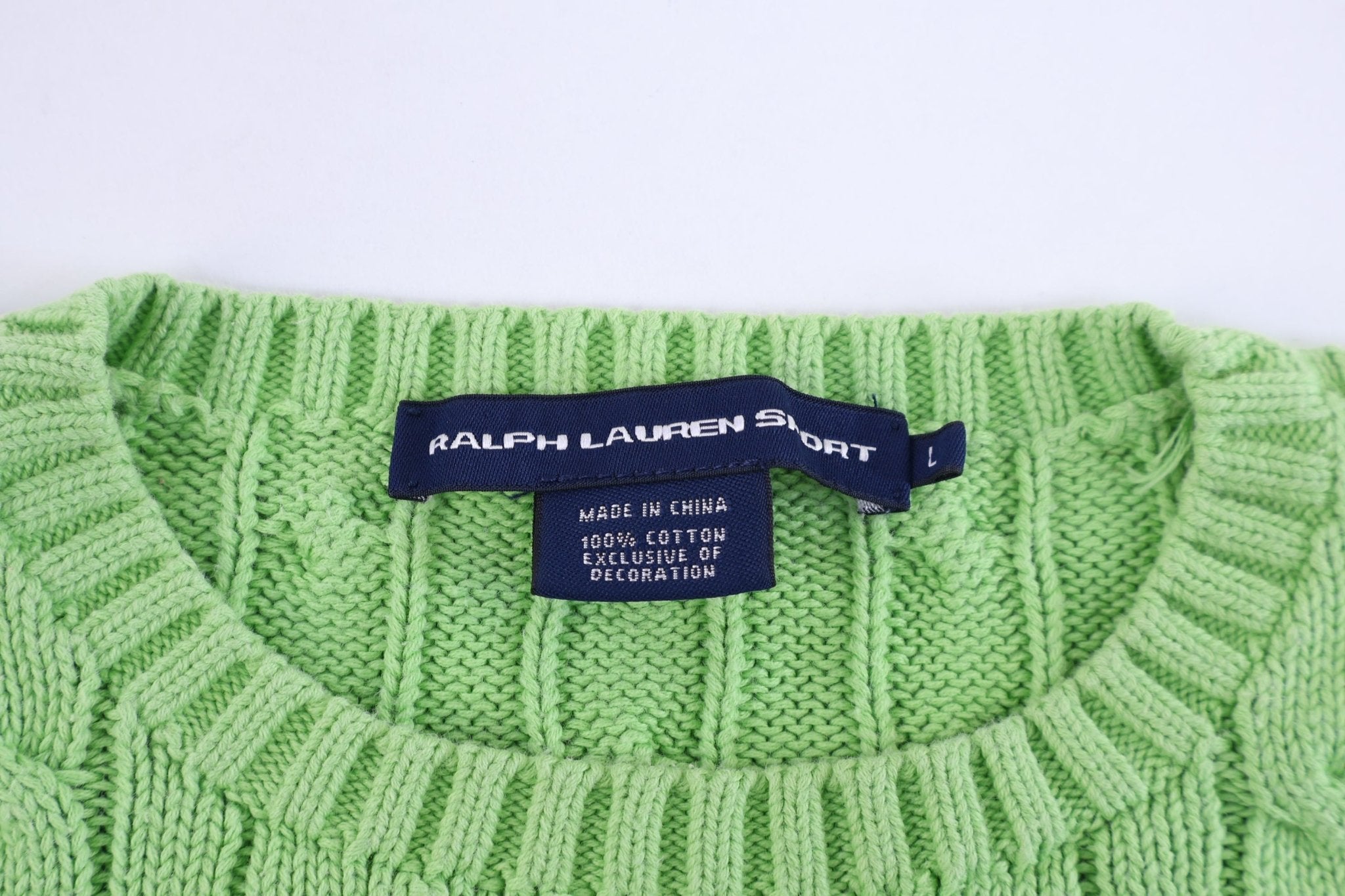 Women's Ralph Lauren Sport Embroidered Logo Green Cable Knit Sweater - Sweater - Thrifted Threads