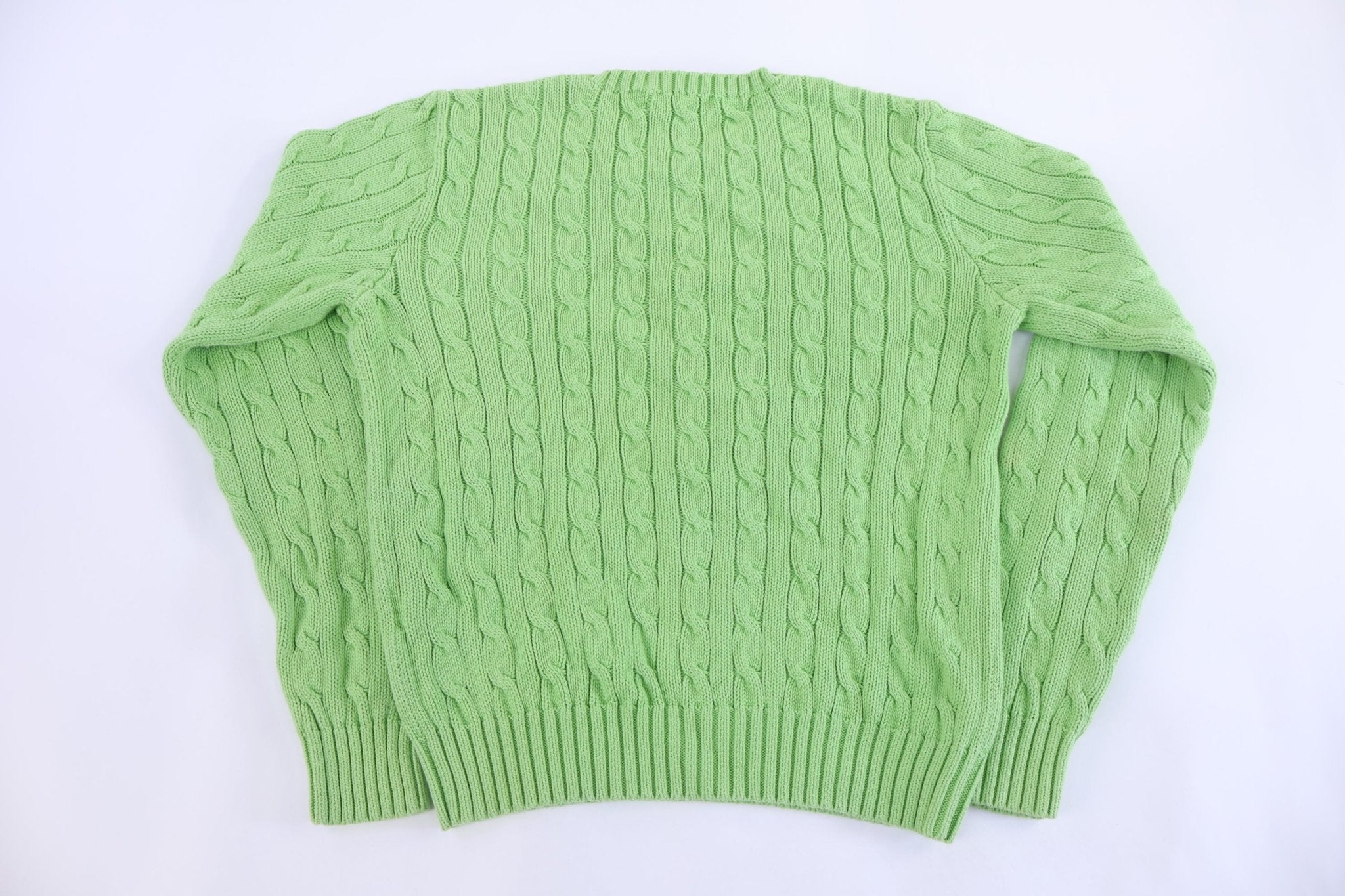 Women's Ralph Lauren Sport Embroidered Logo Green Cable Knit Sweater - Sweater - Thrifted Threads
