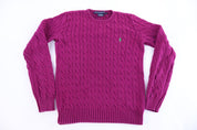 Women's Ralph Lauren Sport Embroidered Logo Purple Cable Knit Sweater - Sweater - Thrifted Threads