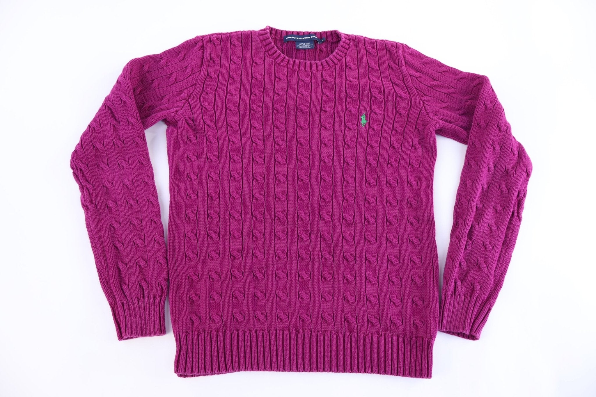 Women's Ralph Lauren Sport Embroidered Logo Purple Cable Knit Sweater - Sweater - Thrifted Threads