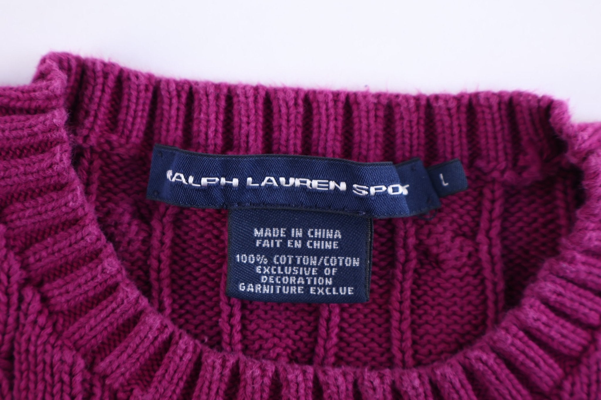 Women's Ralph Lauren Sport Embroidered Logo Purple Cable Knit Sweater - Sweater - Thrifted Threads