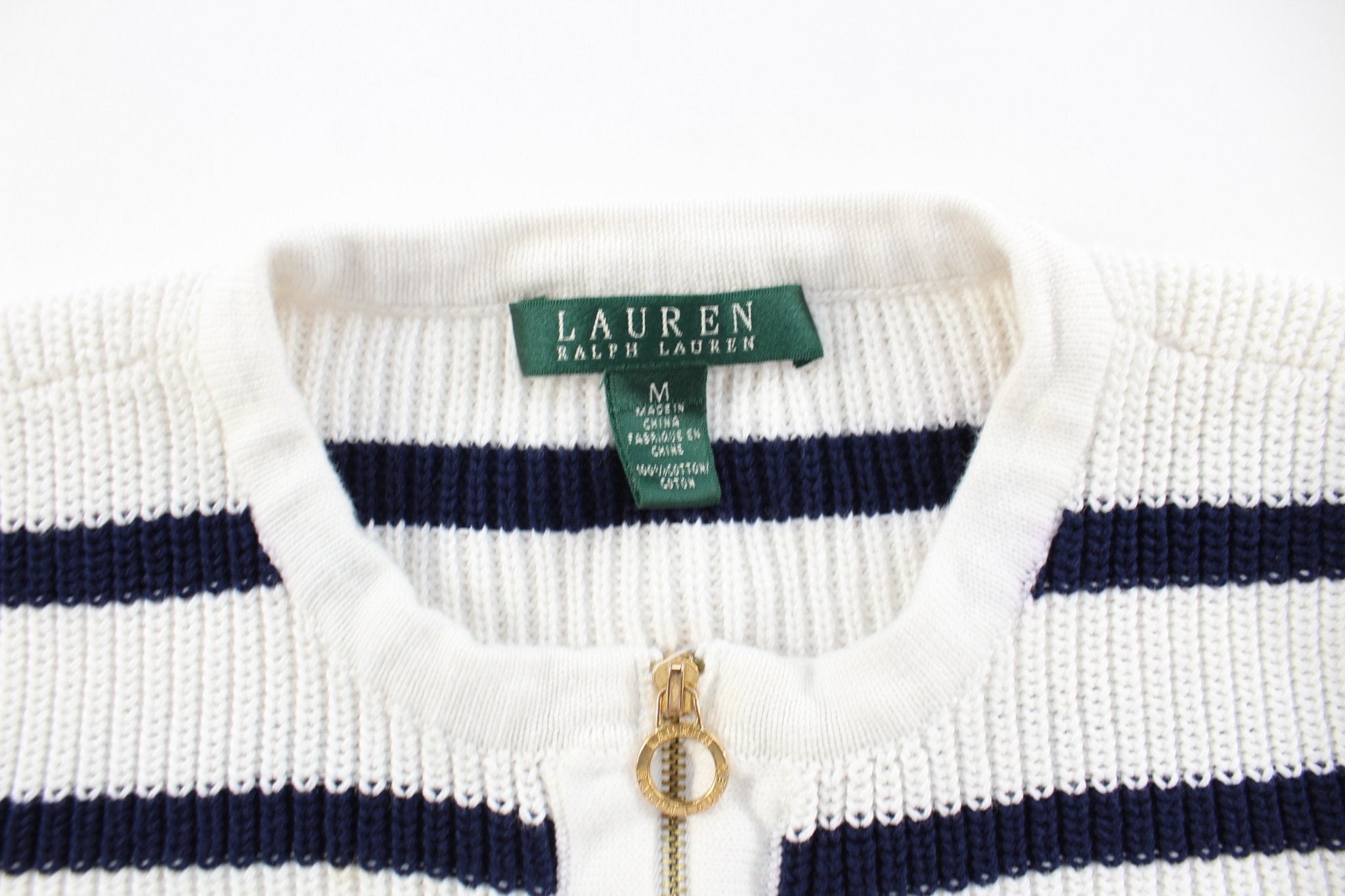 Women's Ralph Lauren Striped Zip Up Sweater - ThriftedThreads.com