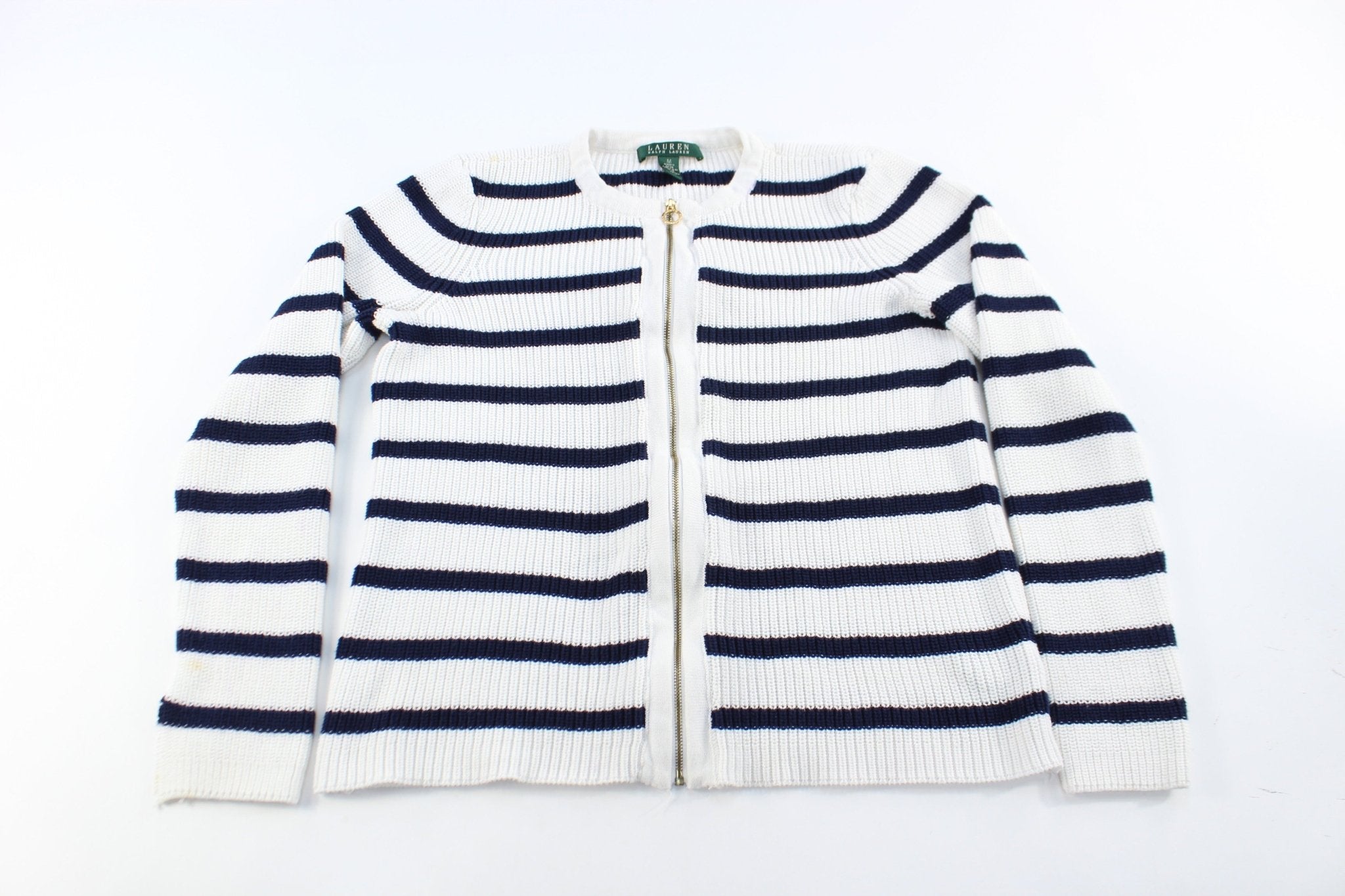 Women's Ralph Lauren Striped Zip Up Sweater - ThriftedThreads.com