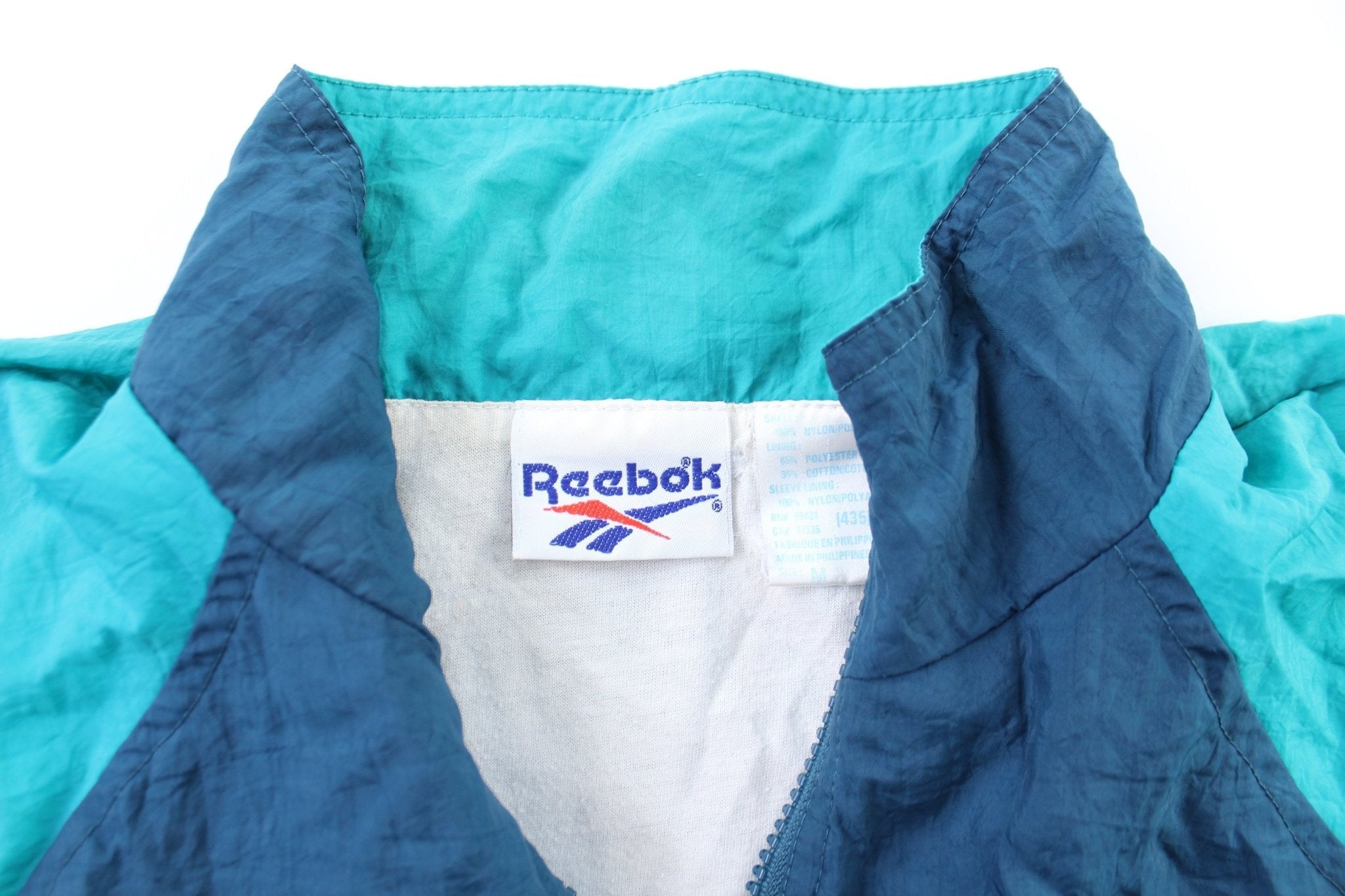 Women's Reebok Embroidered Logo White, Blue, & Aqua Zip Up Jacket - Jackets - Thrifted Threads