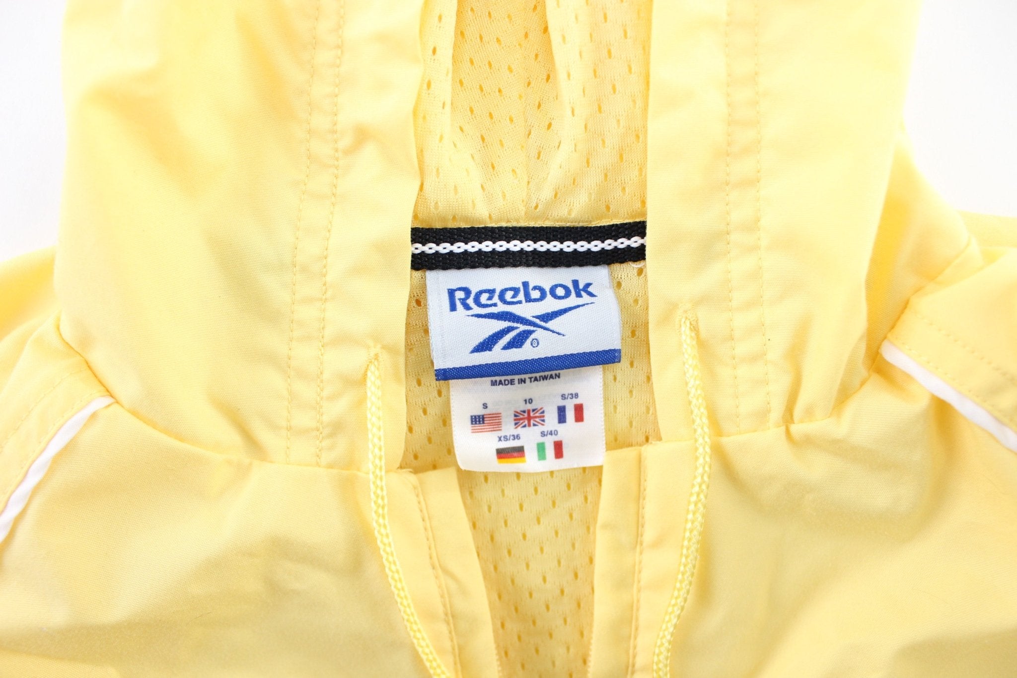 Women's Reebok Embroidered Logo Yellow Windbreaker Pullover - ThriftedThreads.com