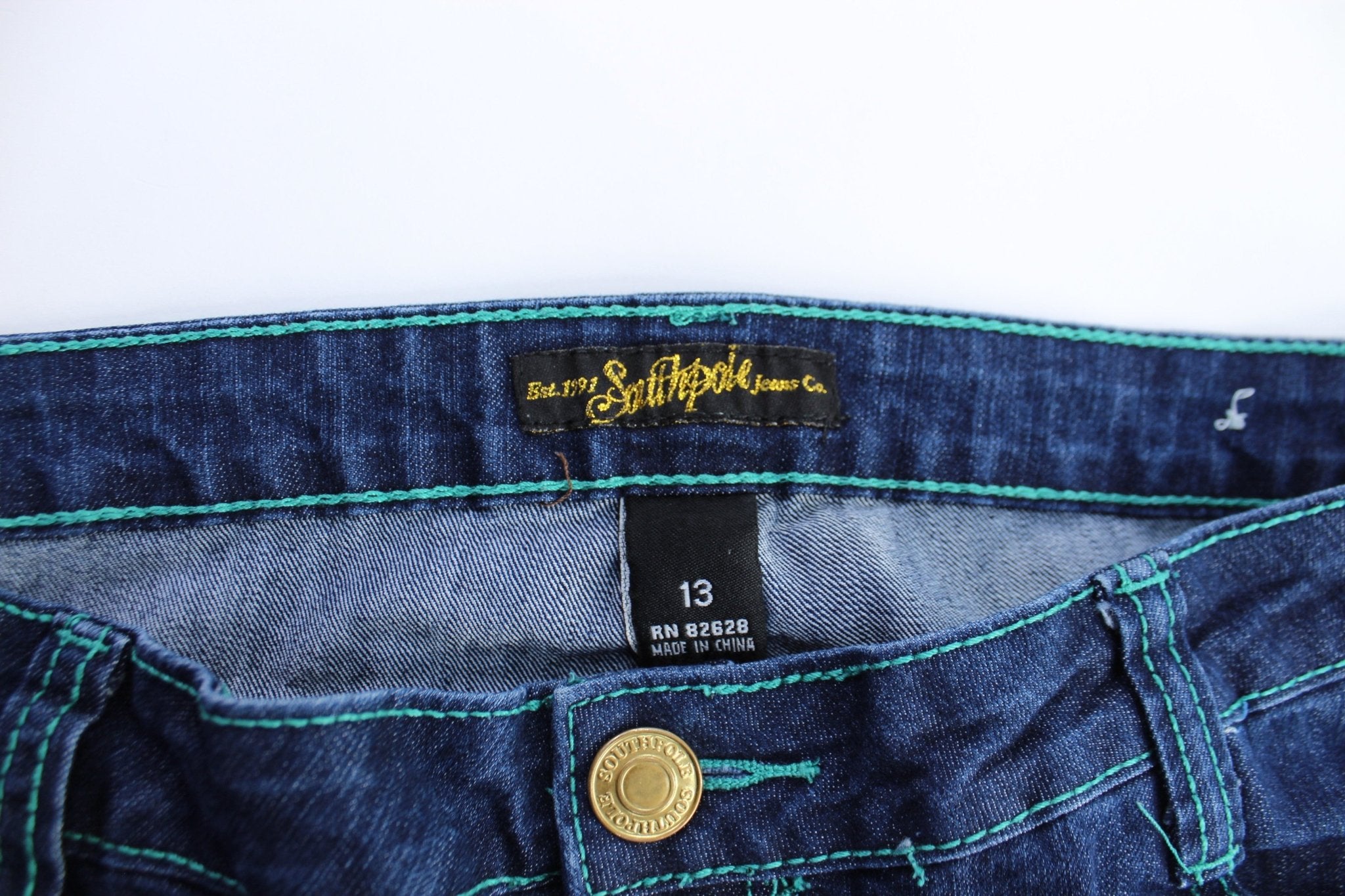 Women's SouthPole Embroidered Dark Wash Denim Jeans - ThriftedThreads.com