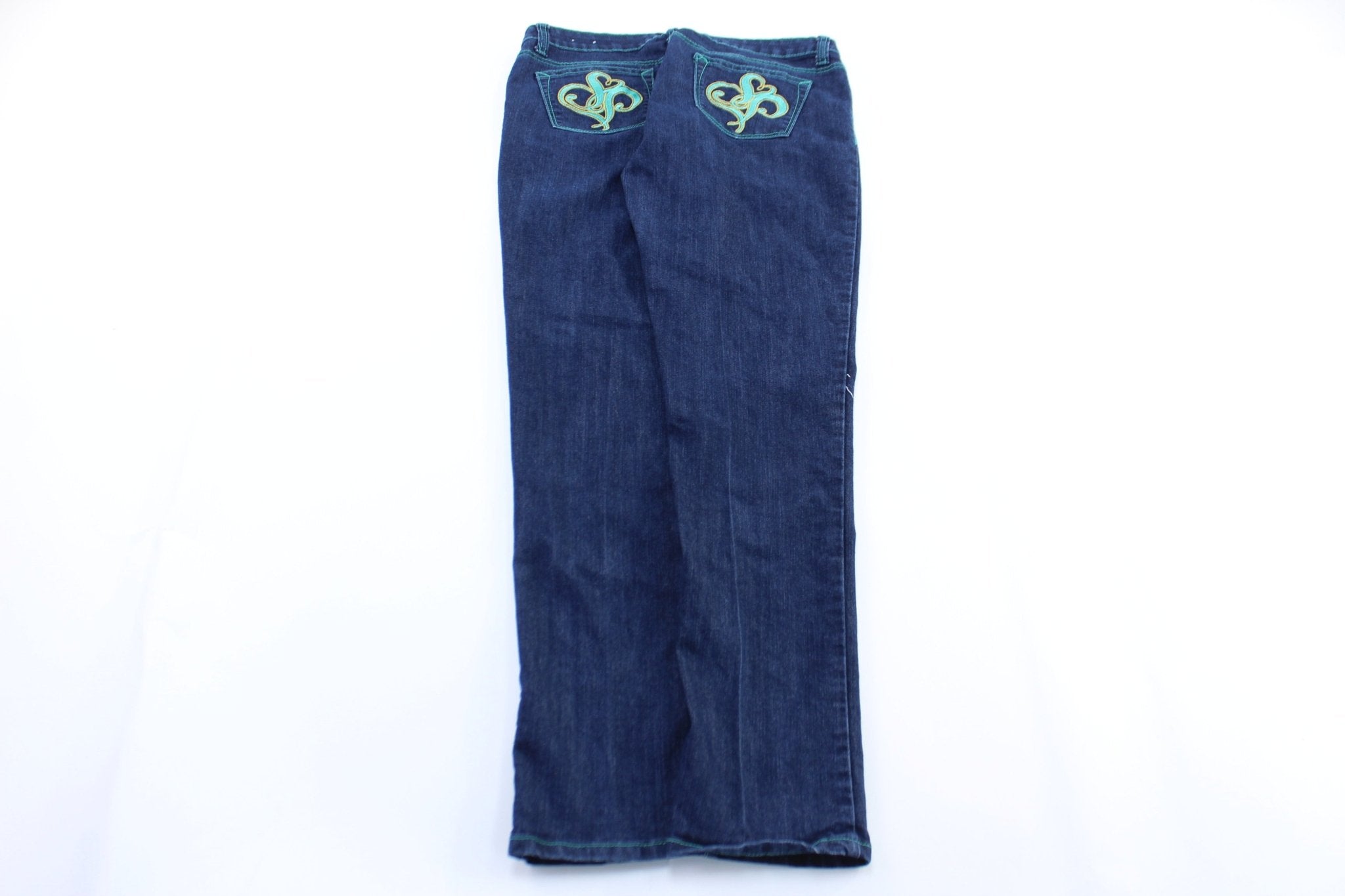 Women's SouthPole Embroidered Dark Wash Denim Jeans - ThriftedThreads.com