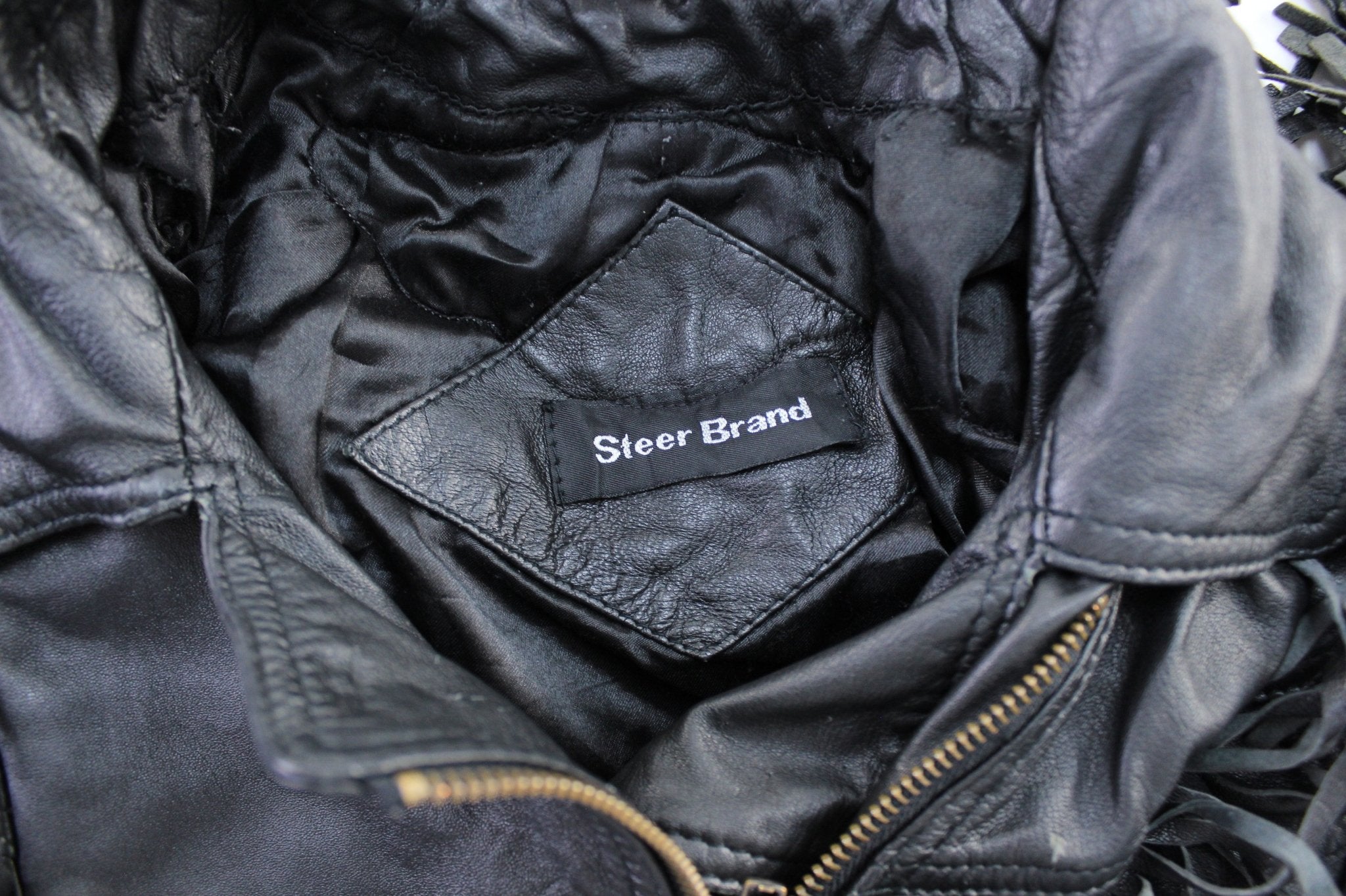 Women's Steer Brand Black Fringed Leather Zip Up Jacket - ThriftedThreads.com