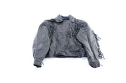 Women's Steer Brand Black Fringed Leather Zip Up Jacket - ThriftedThreads.com