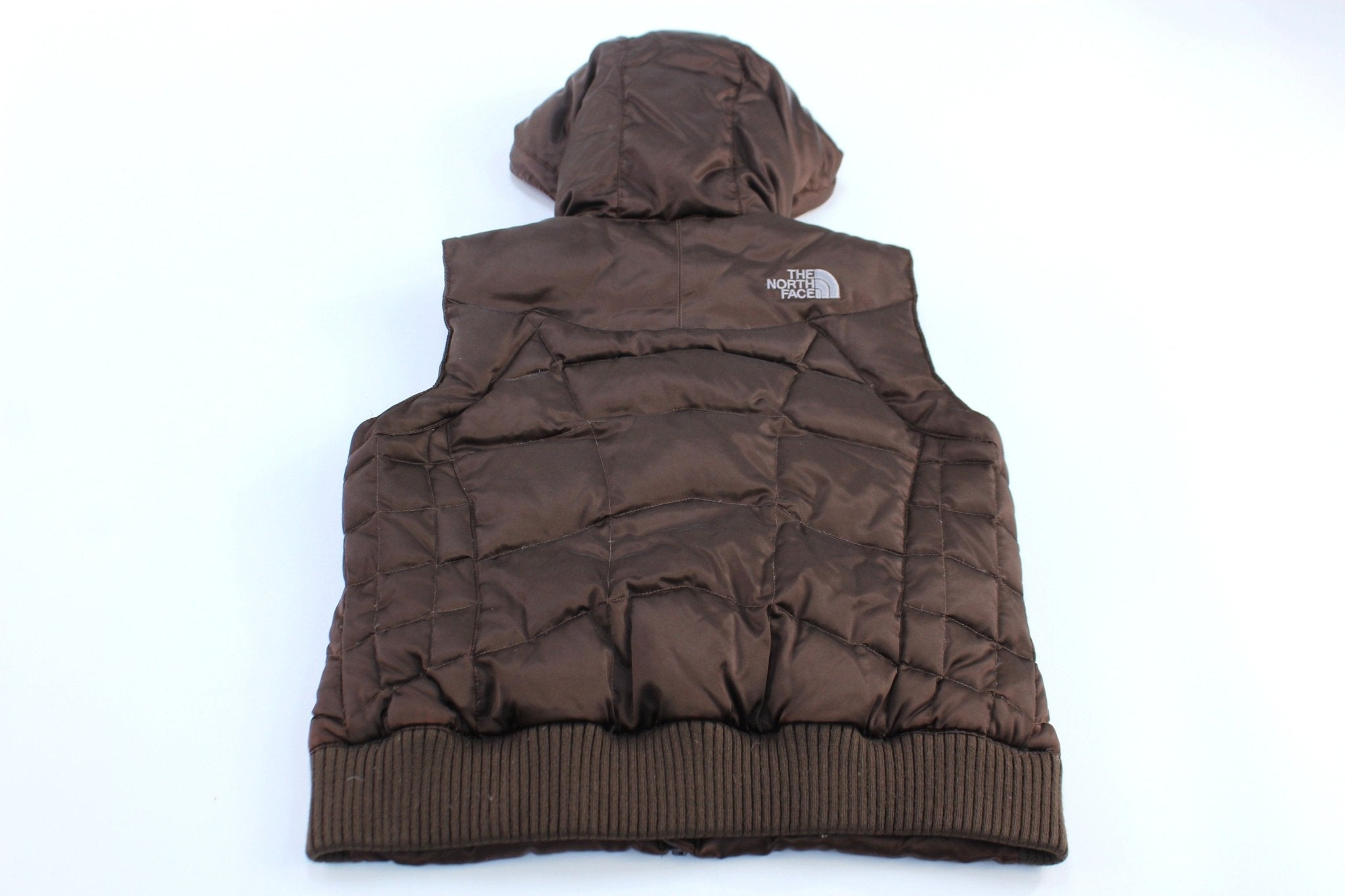 Women's The North Face 550 Embroidered Brown Puffer Vest - ThriftedThreads.com