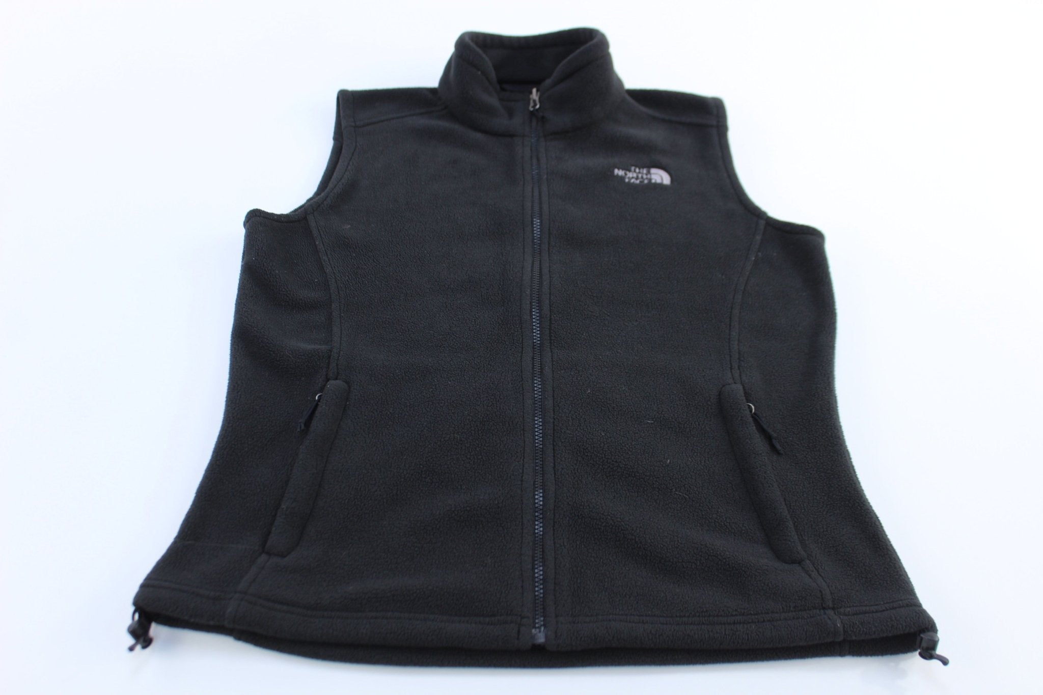 Women's The North Face Embroidered Logo Black Fleece Vest - ThriftedThreads.com