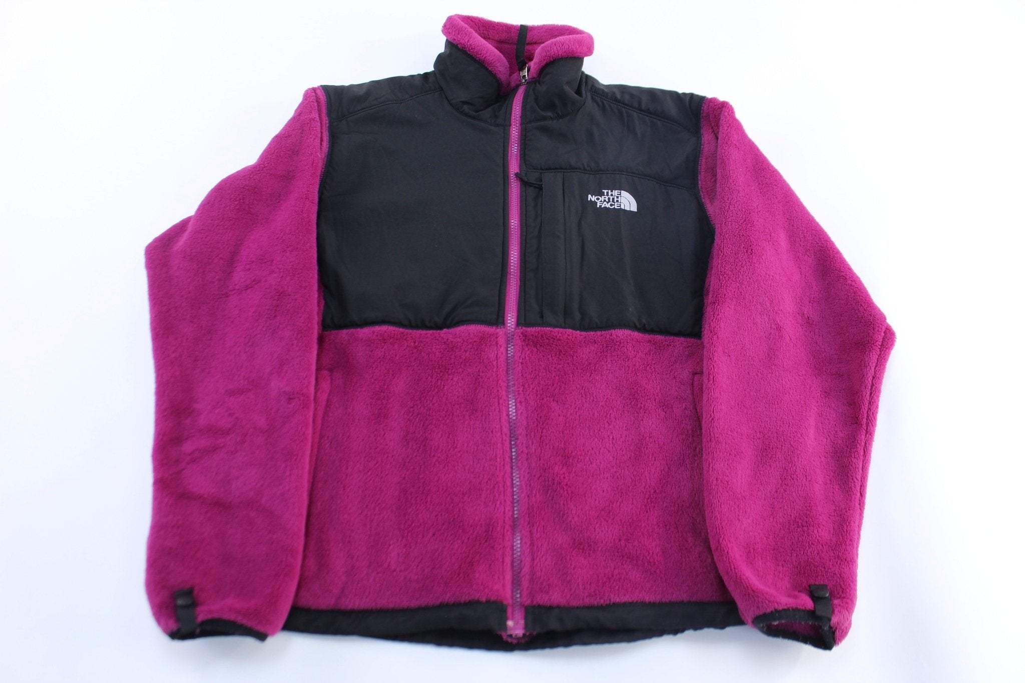 Women's The North Face Embroidered Logo Black & Purple Sherpa Jacket - ThriftedThreads.com