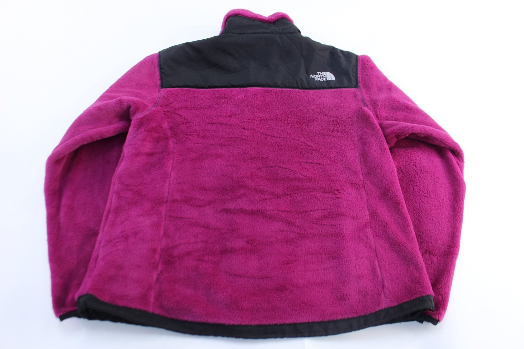 Women's The North Face Embroidered Logo Black & Purple Sherpa Jacket - ThriftedThreads.com