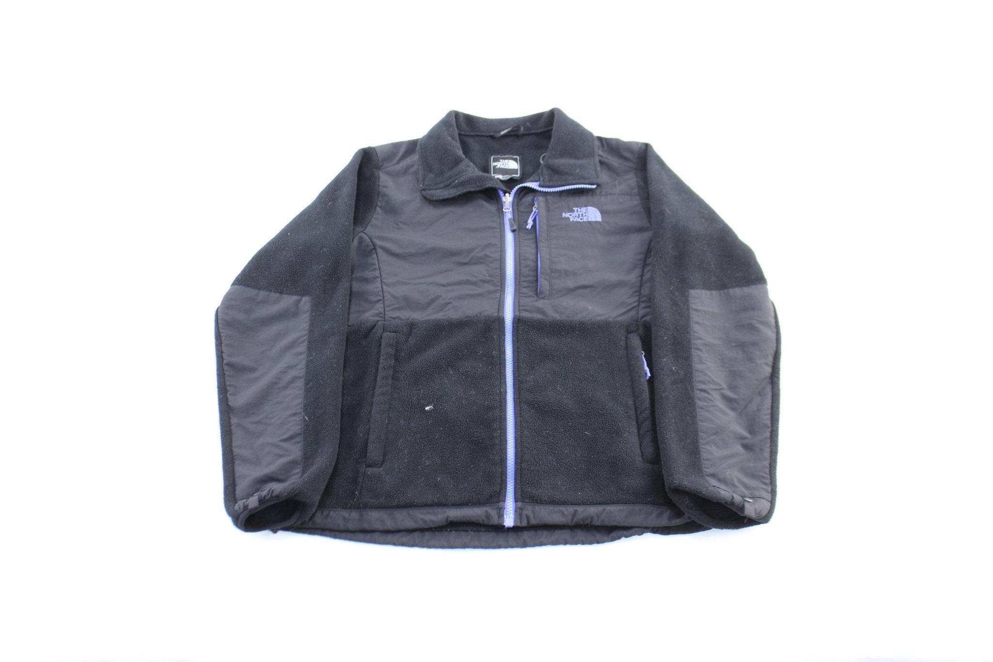 Women's The North Face Embroidered Logo Black & Purple Zip Up Jacket - ThriftedThreads.com