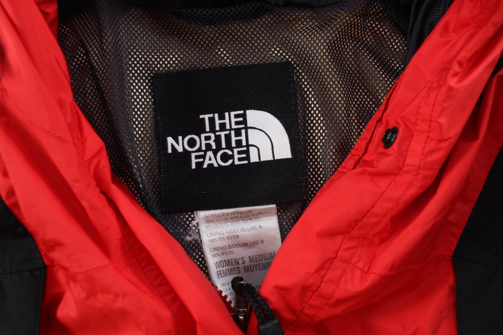 Women's The North Face Embroidered Logo Black & Red Goretex Jacket - ThriftedThreads.com