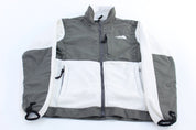 Women's The North Face Embroidered Logo Grey & White Denali Jacket - ThriftedThreads.com