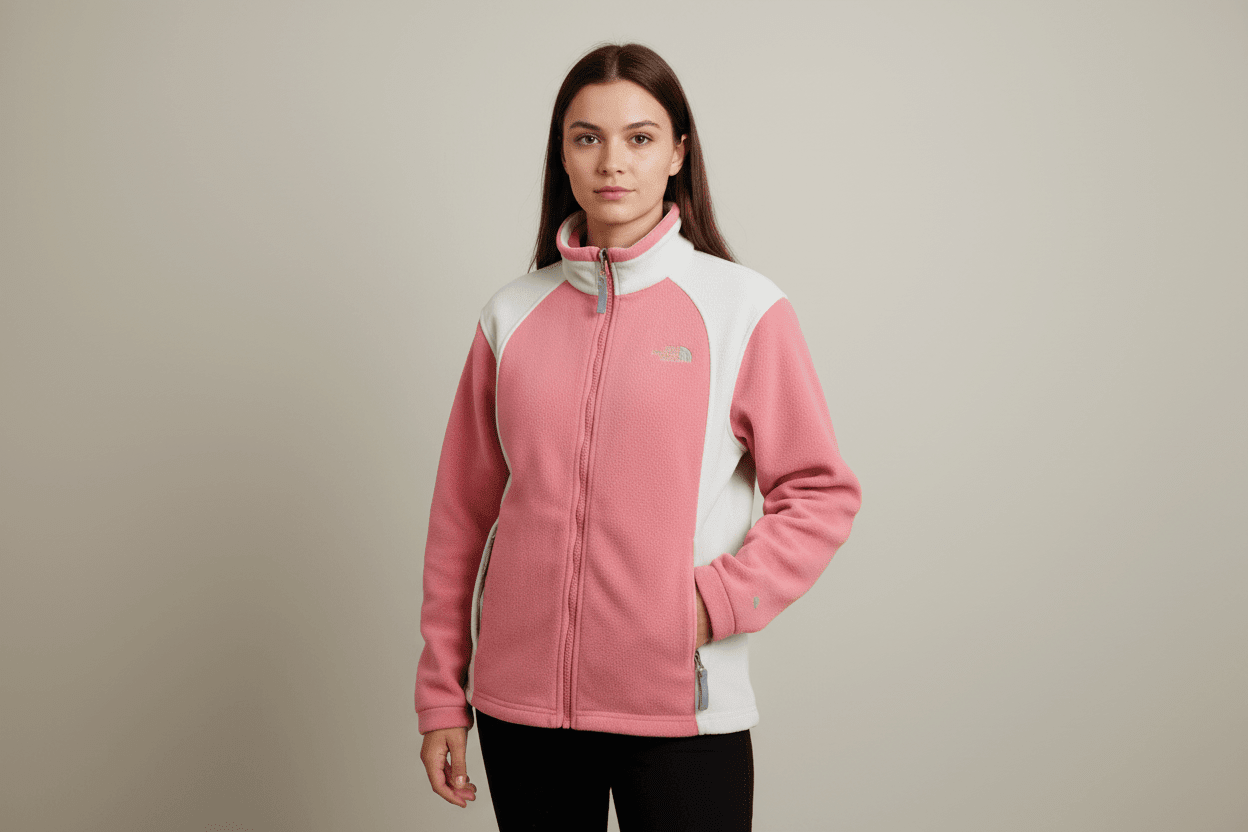 Women's The North Face Embroidered Logo Pink & Grey Full Zip Jacket - Jacket - Thrifted Threads