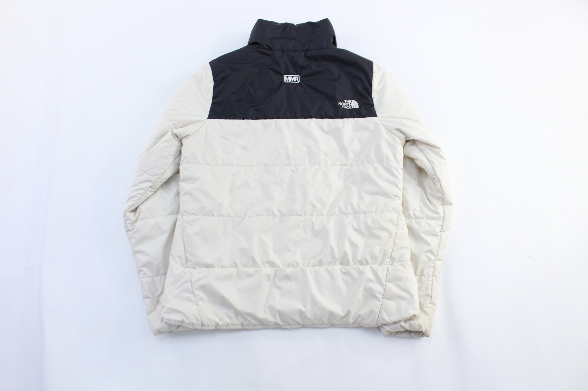 Women's The North Face Embroidered Logo White & Black Puffer Jacket - ThriftedThreads.com