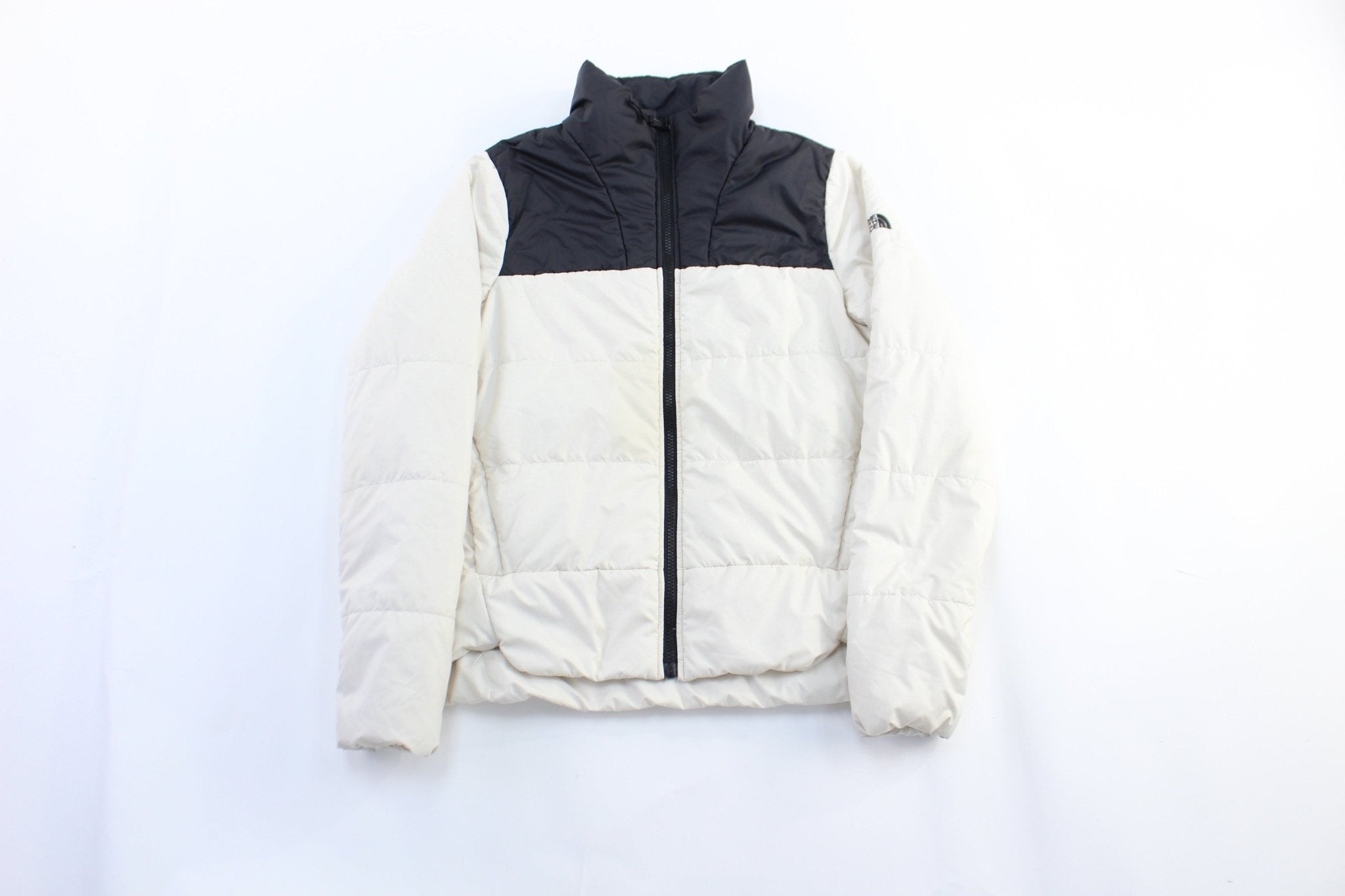 Women's The North Face Embroidered Logo White & Black Puffer Jacket - ThriftedThreads.com