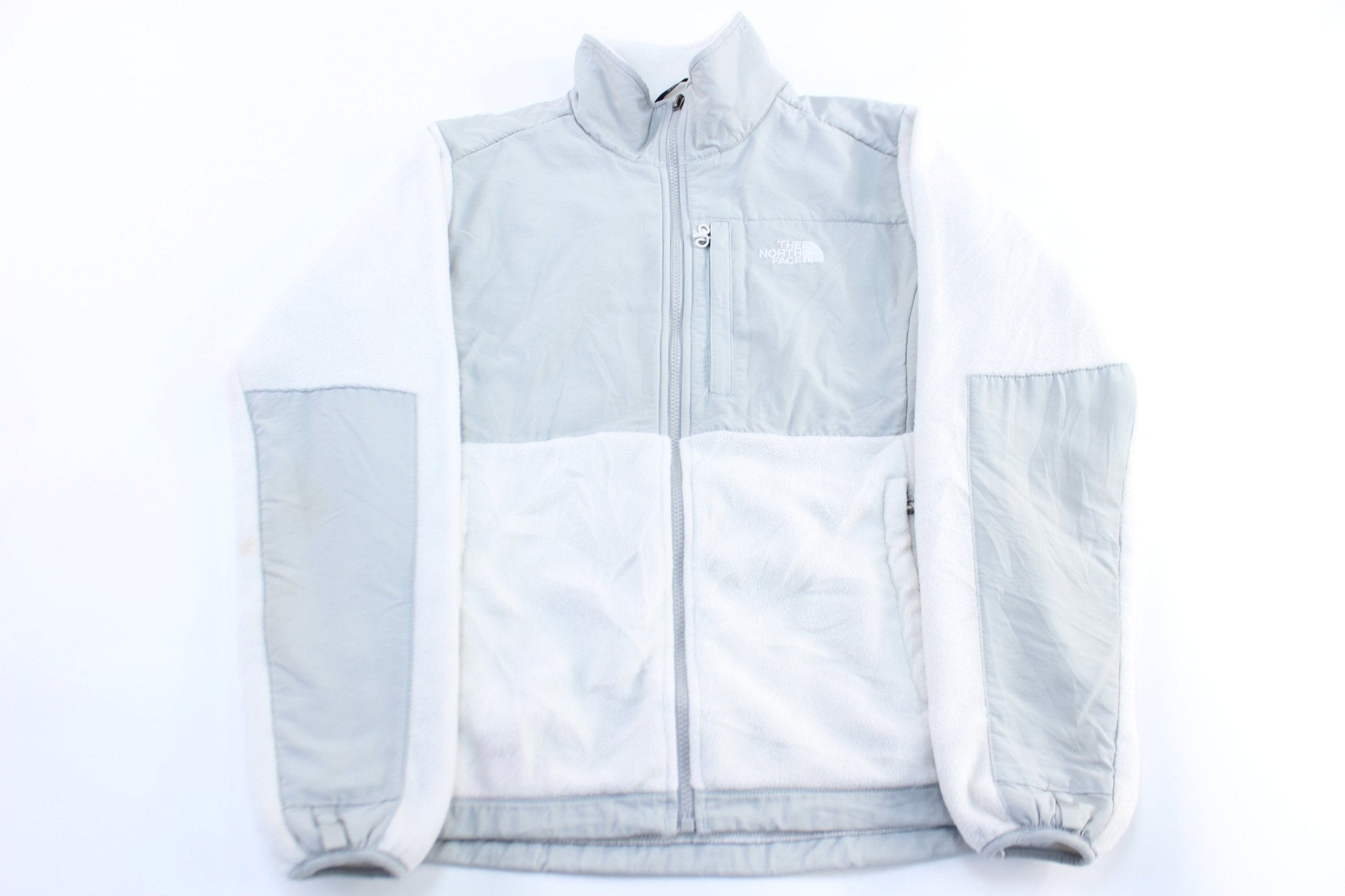 Women's The North Face Light Grey& White Denali Jacket - ThriftedThreads.com
