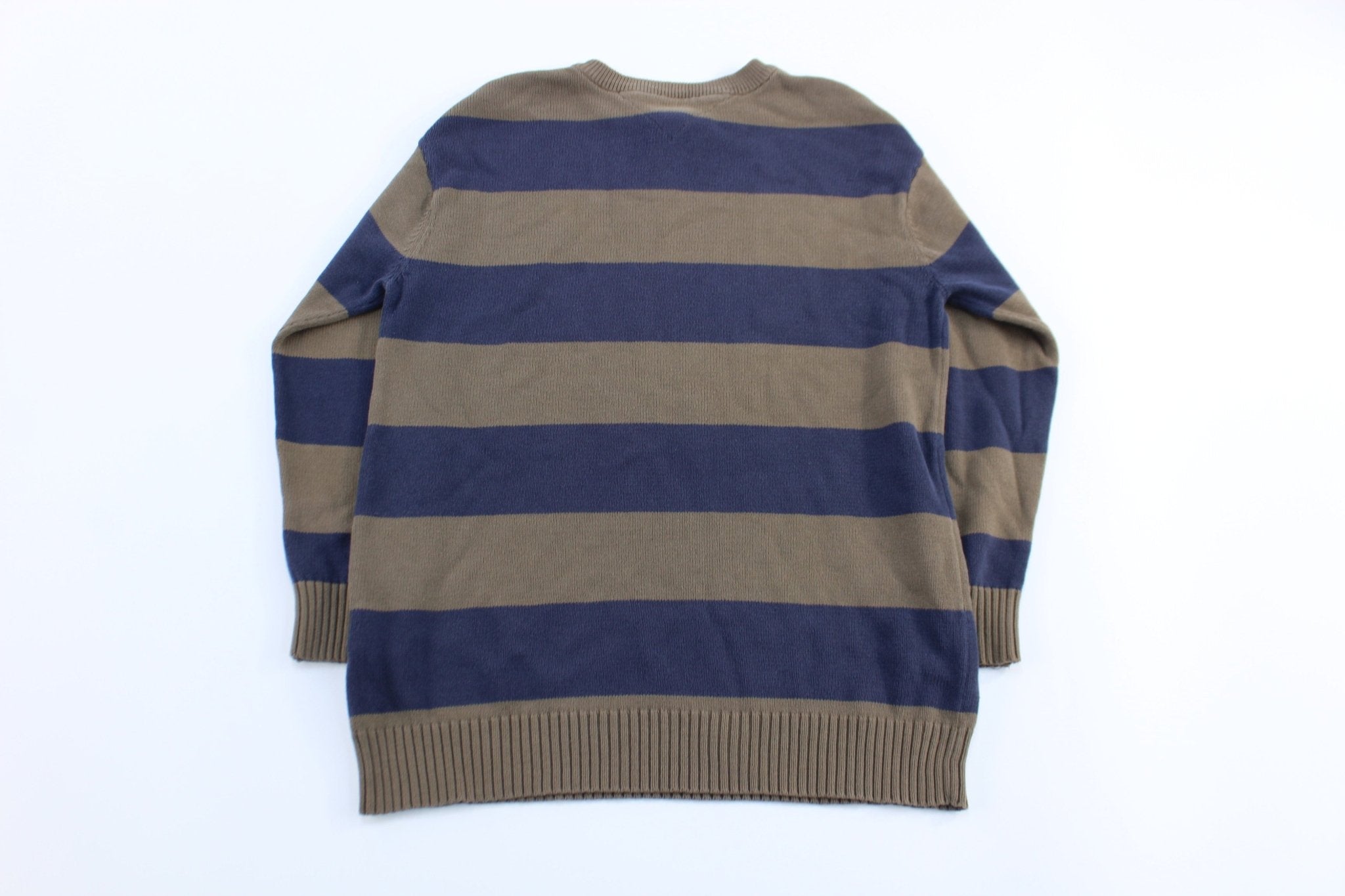 Women's Tommy Hilfiger Blue & Brown Striped Sweater - ThriftedThreads.com