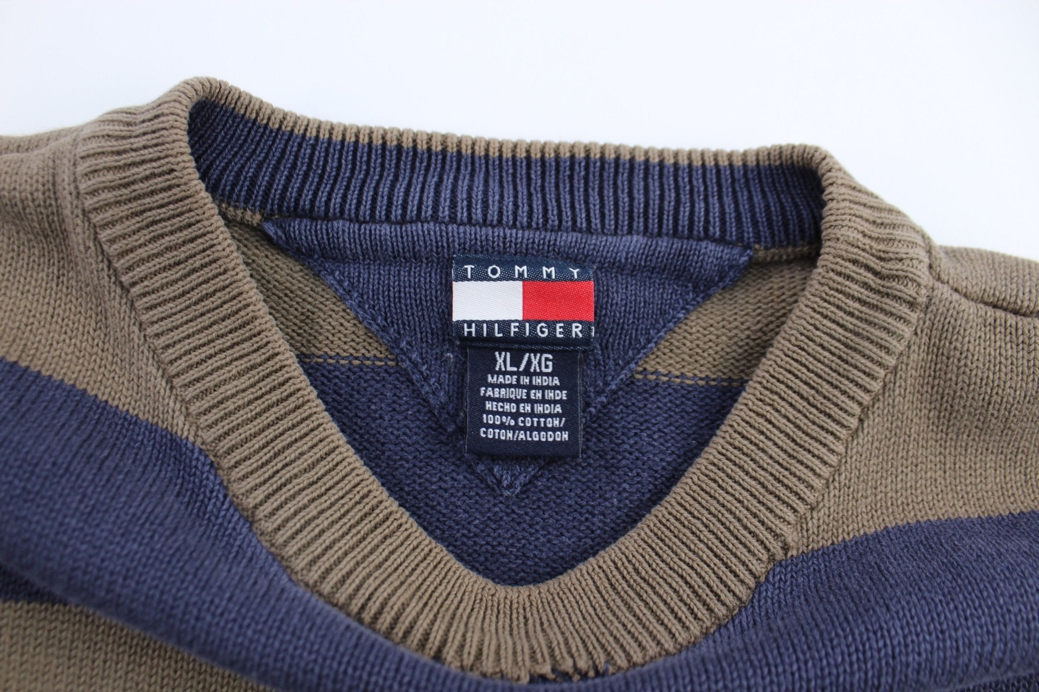 Women's Tommy Hilfiger Blue & Brown Striped Sweater - ThriftedThreads.com