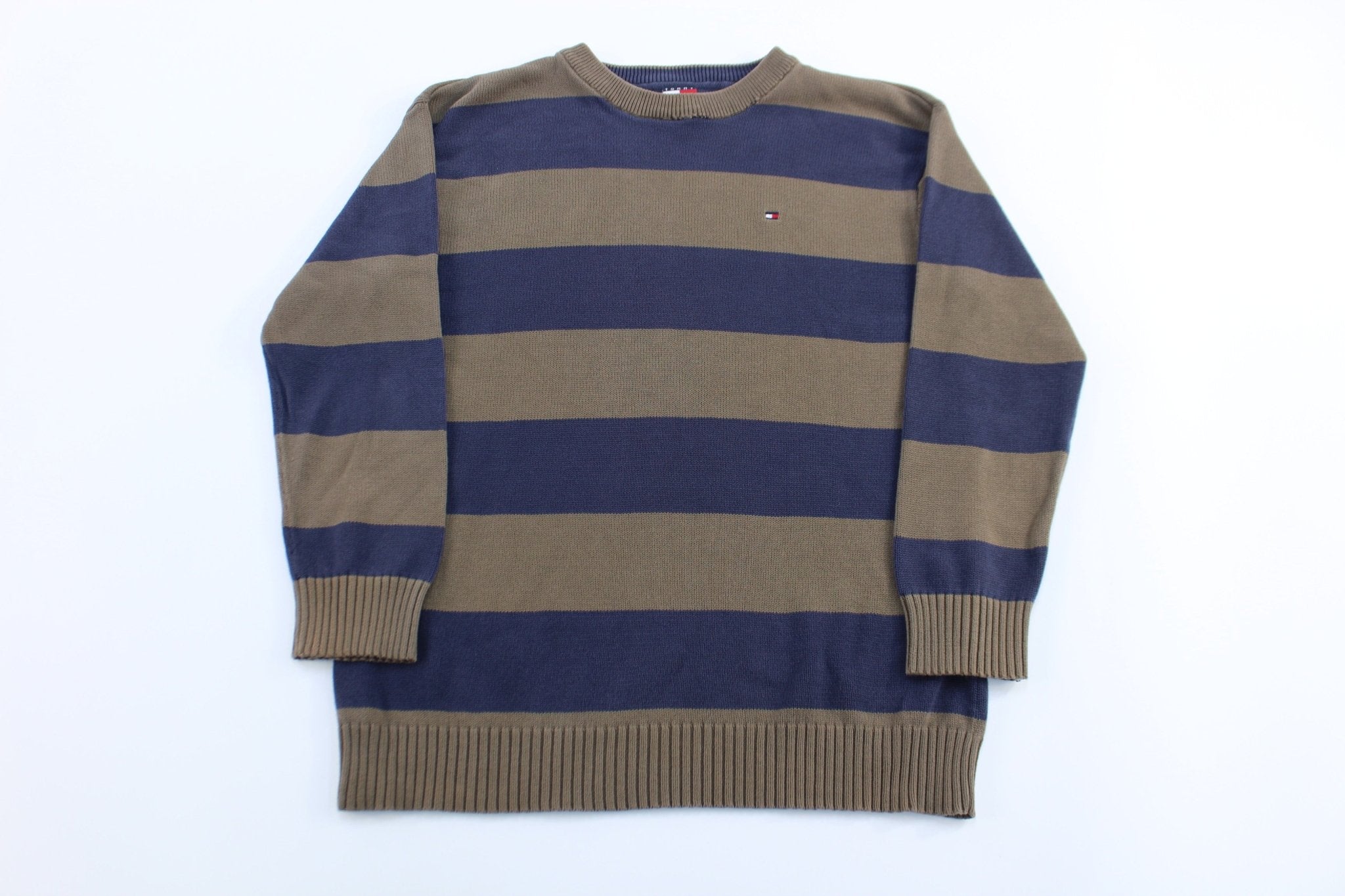 Women's Tommy Hilfiger Blue & Brown Striped Sweater - ThriftedThreads.com