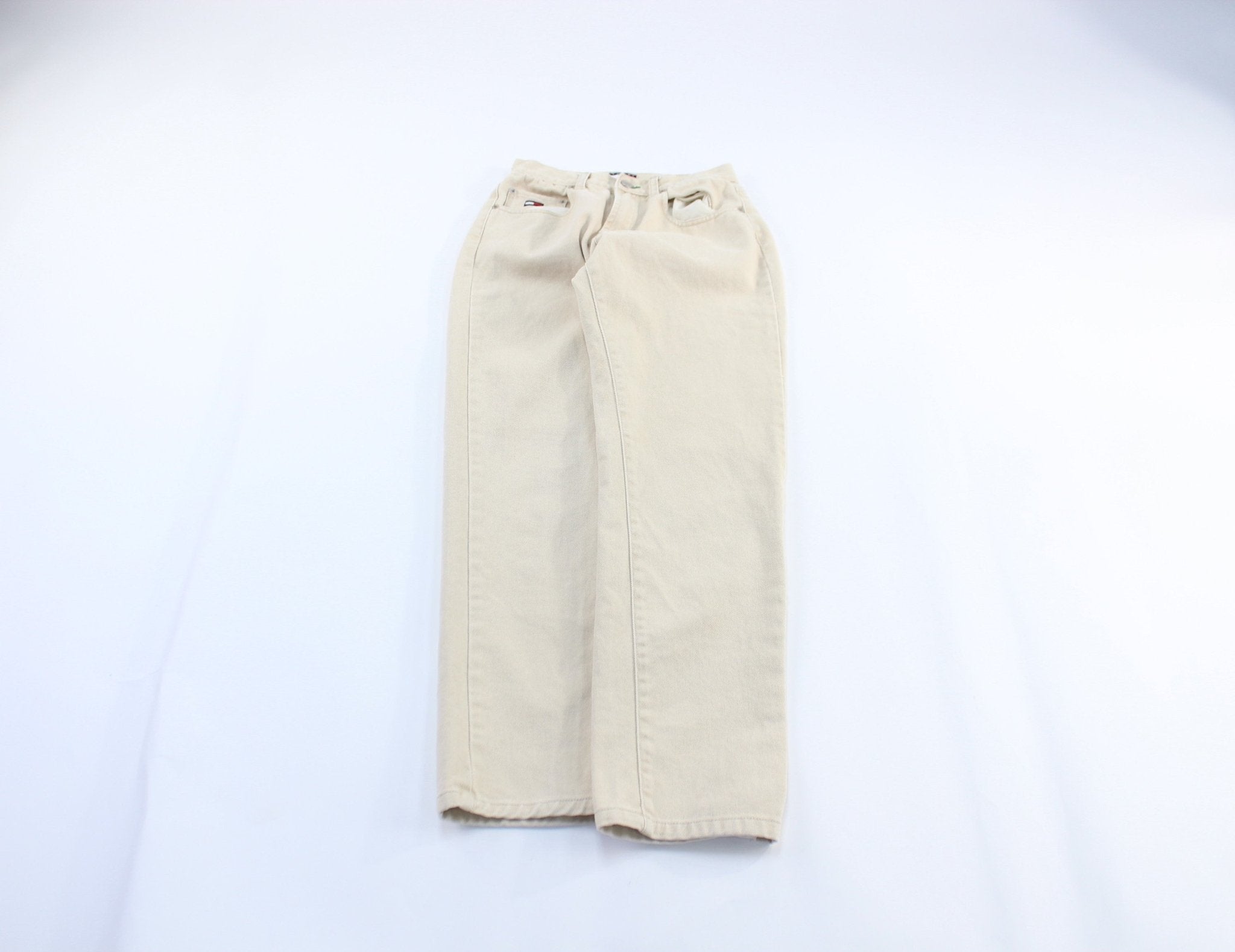 Women's Tommy Hilfiger Logo Patch Beige Wash Jeans - ThriftedThreads.com