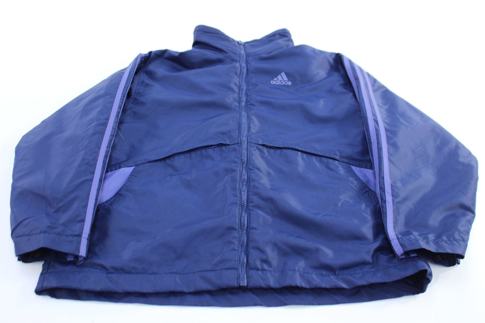 Women's Vintage Adidas Embroidered Logo Blue Striped Zip Up Jacket - Jackets - Thrifted Threads