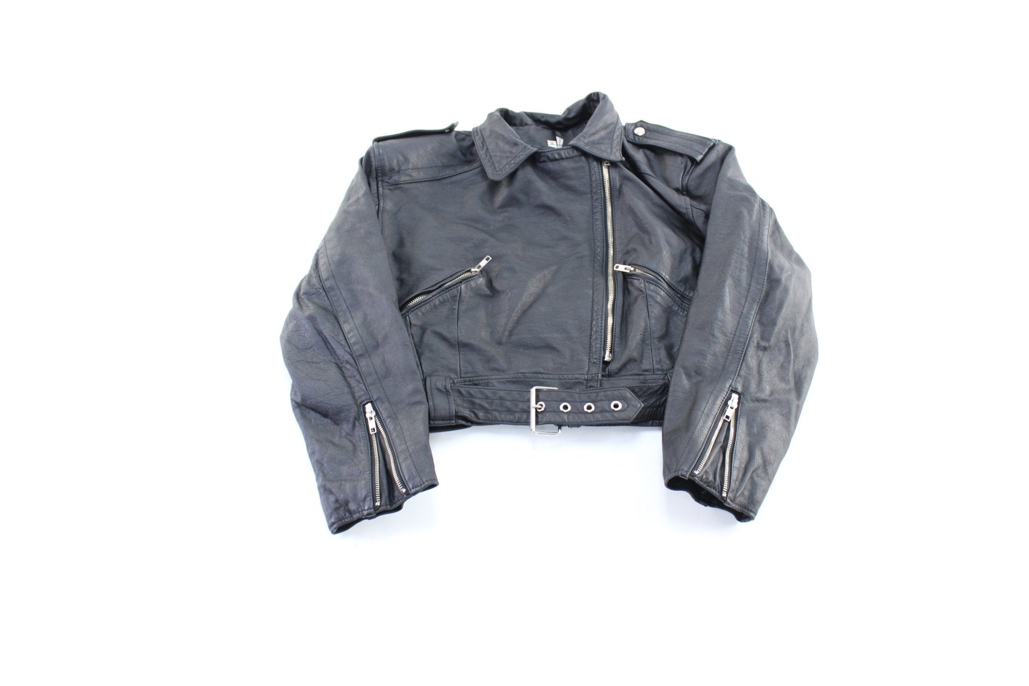 Women's Vintage Black Leather Zip Up Jacket - Jacket - Thrifted Threads
