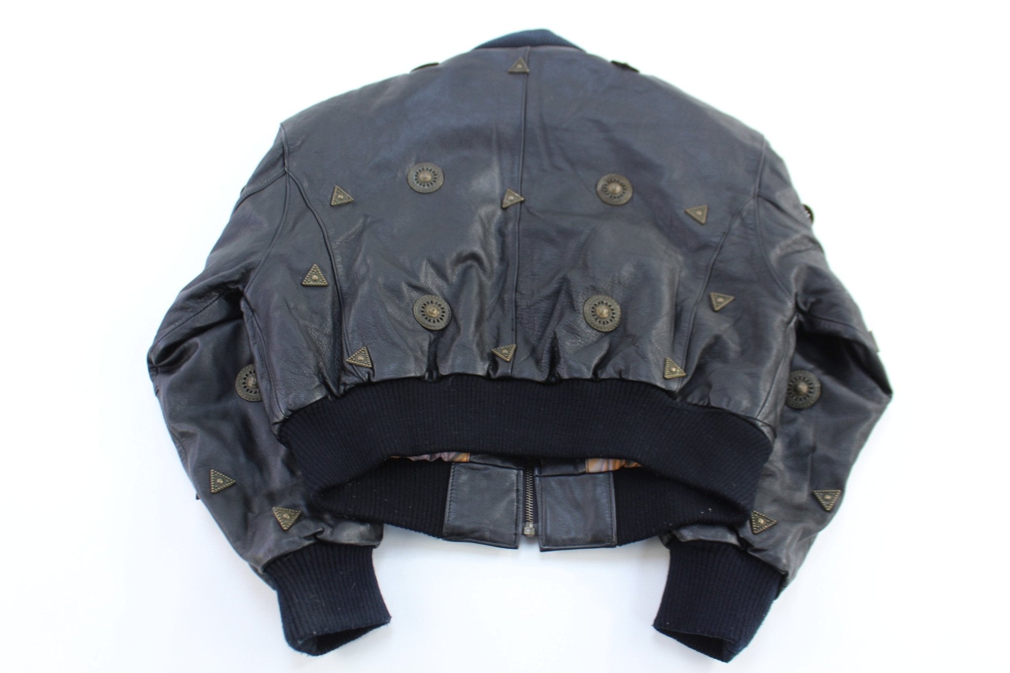 Women's Vintage Copper Key Leather Bomber Jacket - ThriftedThreads.com