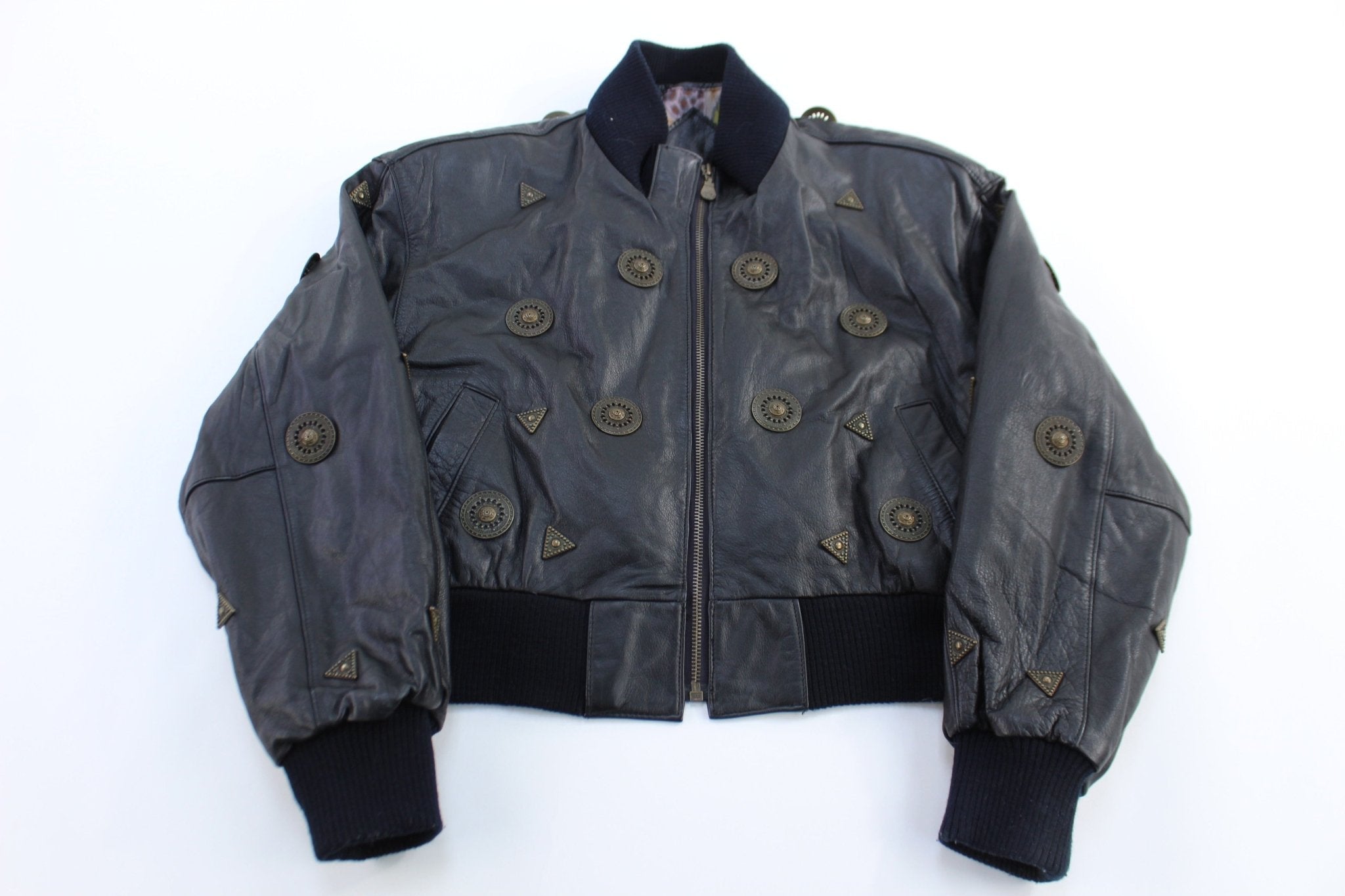 Women's Vintage Copper Key Leather Bomber Jacket - Jacket - Thrifted Threads