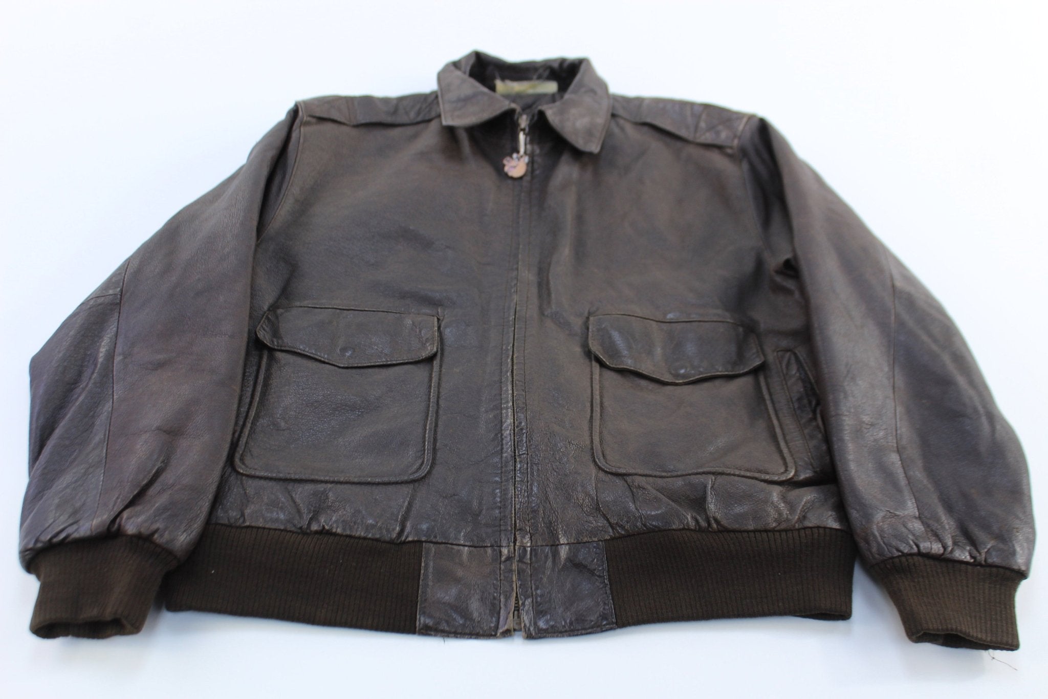 Women's Vintage London Fog Brown Leather Bomber Jacket - ThriftedThreads.com