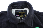 Women's Vintage Navy Embroidered Wool LS Button Down Shirt - ThriftedThreads.com