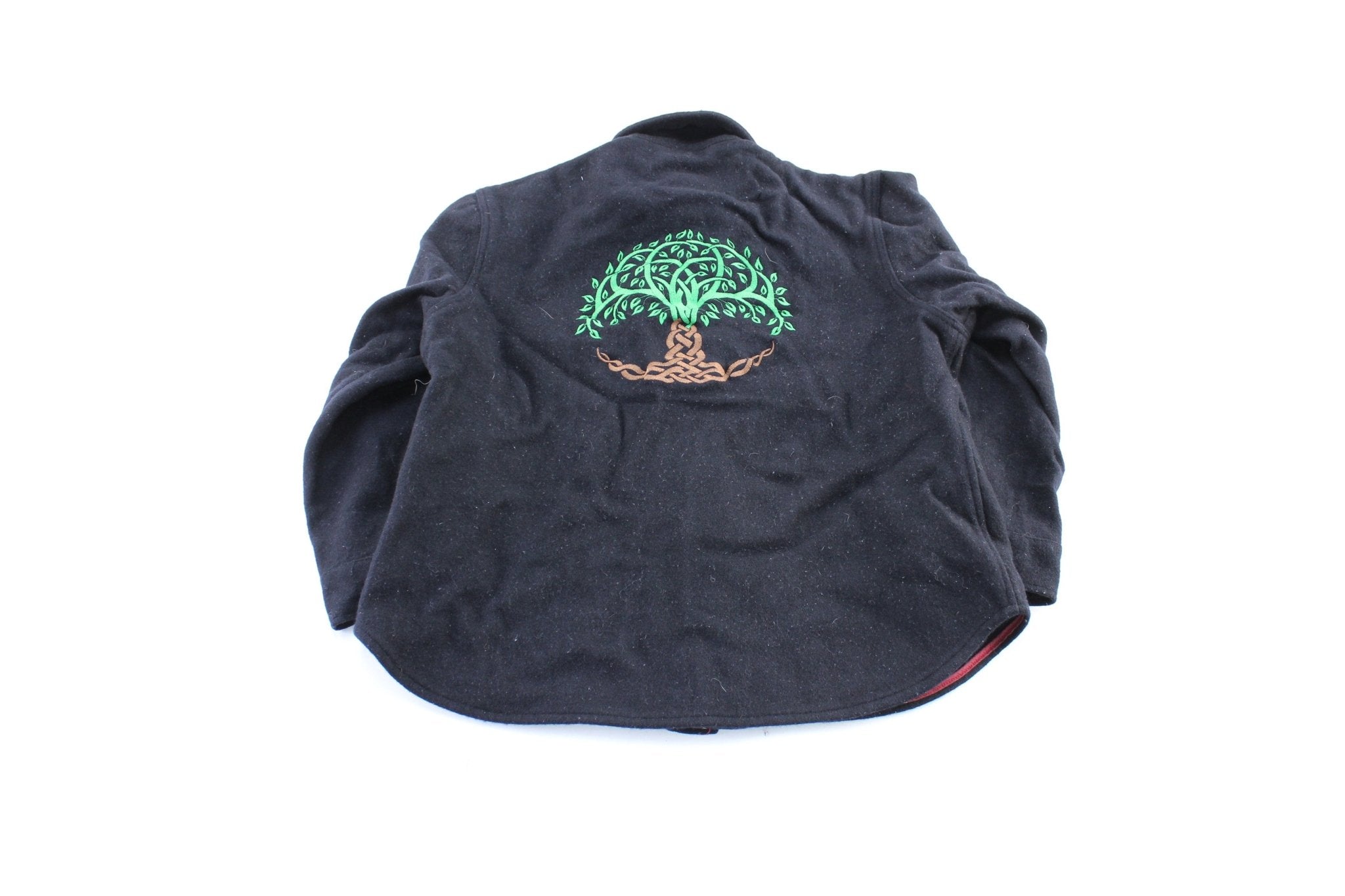 Women's Vintage Navy Embroidered Wool LS Button Down Shirt - ThriftedThreads.com