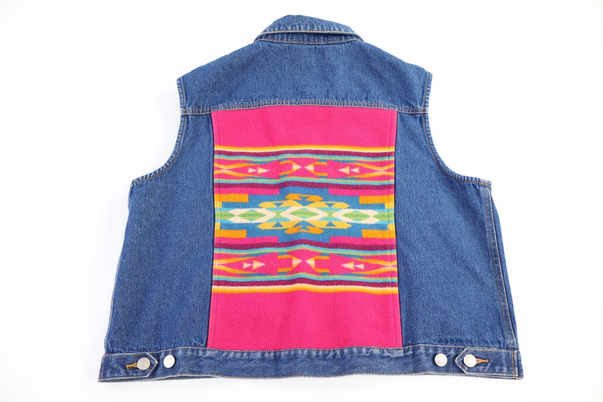 Women's Vintage Pendleton Aztec Pattern Denim Vest - Vest - Thrifted Threads