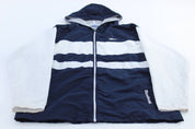 Women's Vintage Reebok Embroidered Logo Blue & White Striped Zip Up Jacket - ThriftedThreads.com