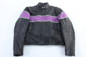Women's Vintage Unik Black & Purple Leather Jacket - Jacket - Thrifted Threads