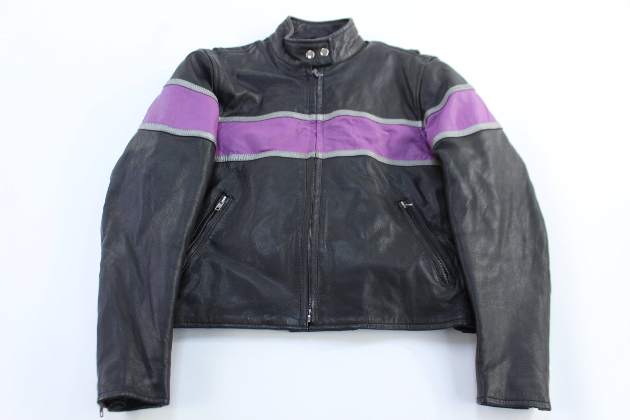 Women's Vintage Unik Black & Purple Leather Jacket - Jacket - Thrifted Threads