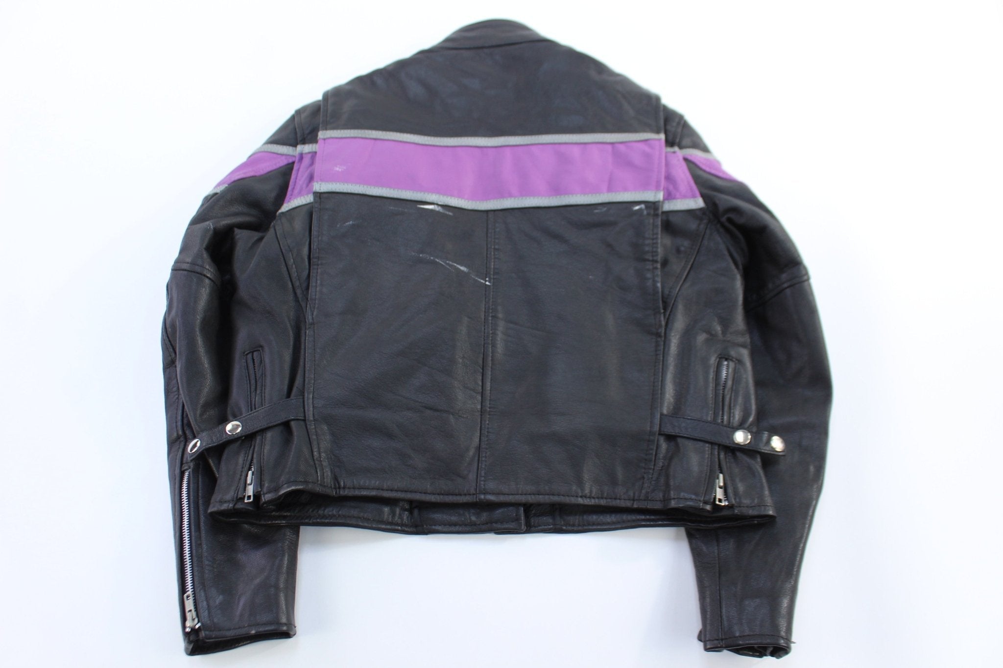 Women's Vintage Unik Black & Purple Leather Jacket - Jacket - Thrifted Threads