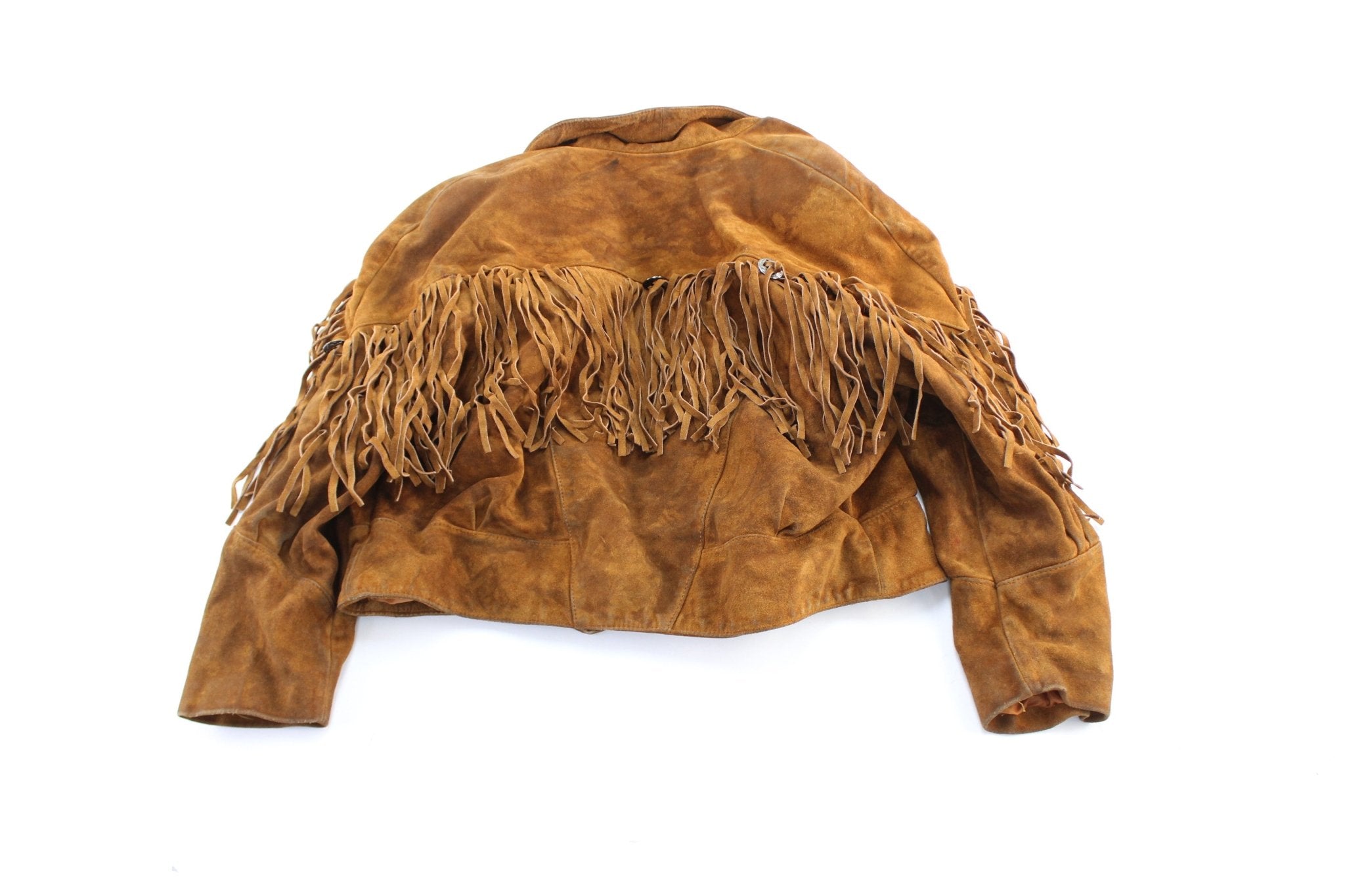 Women's Weather Master Brown Fringed Leather Jacket - ThriftedThreads.com