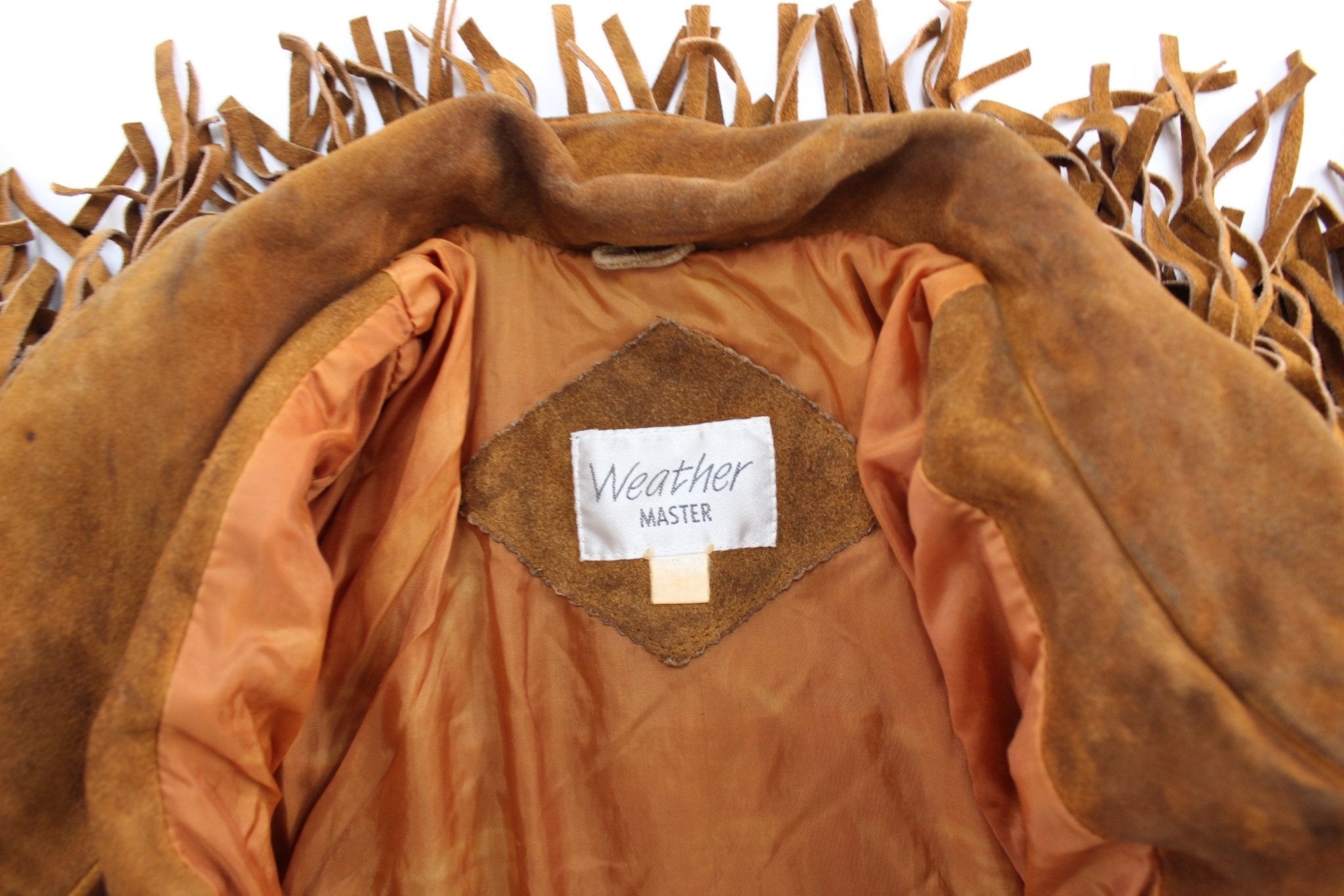 Women's Weather Master Brown Fringed Leather Jacket - ThriftedThreads.com