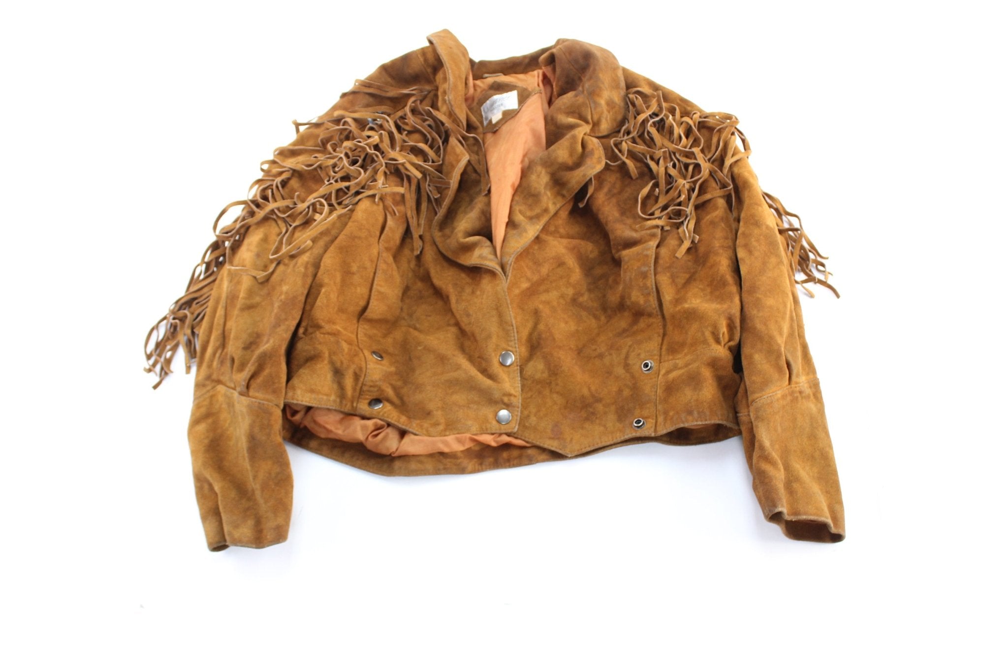 Women's Weather Master Brown Fringed Leather Jacket - ThriftedThreads.com