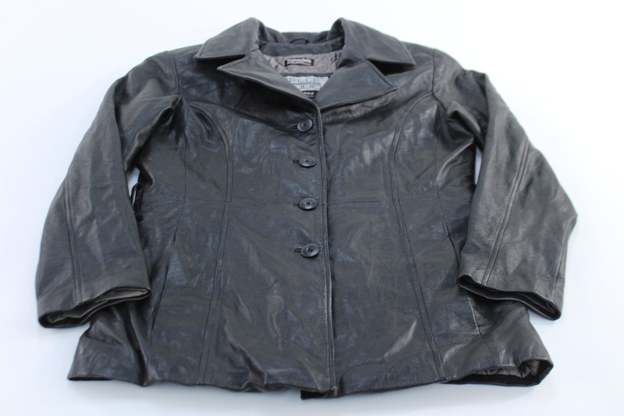Women's Wilson's Pelle Studio Black Leather Coat - ThriftedThreads.com