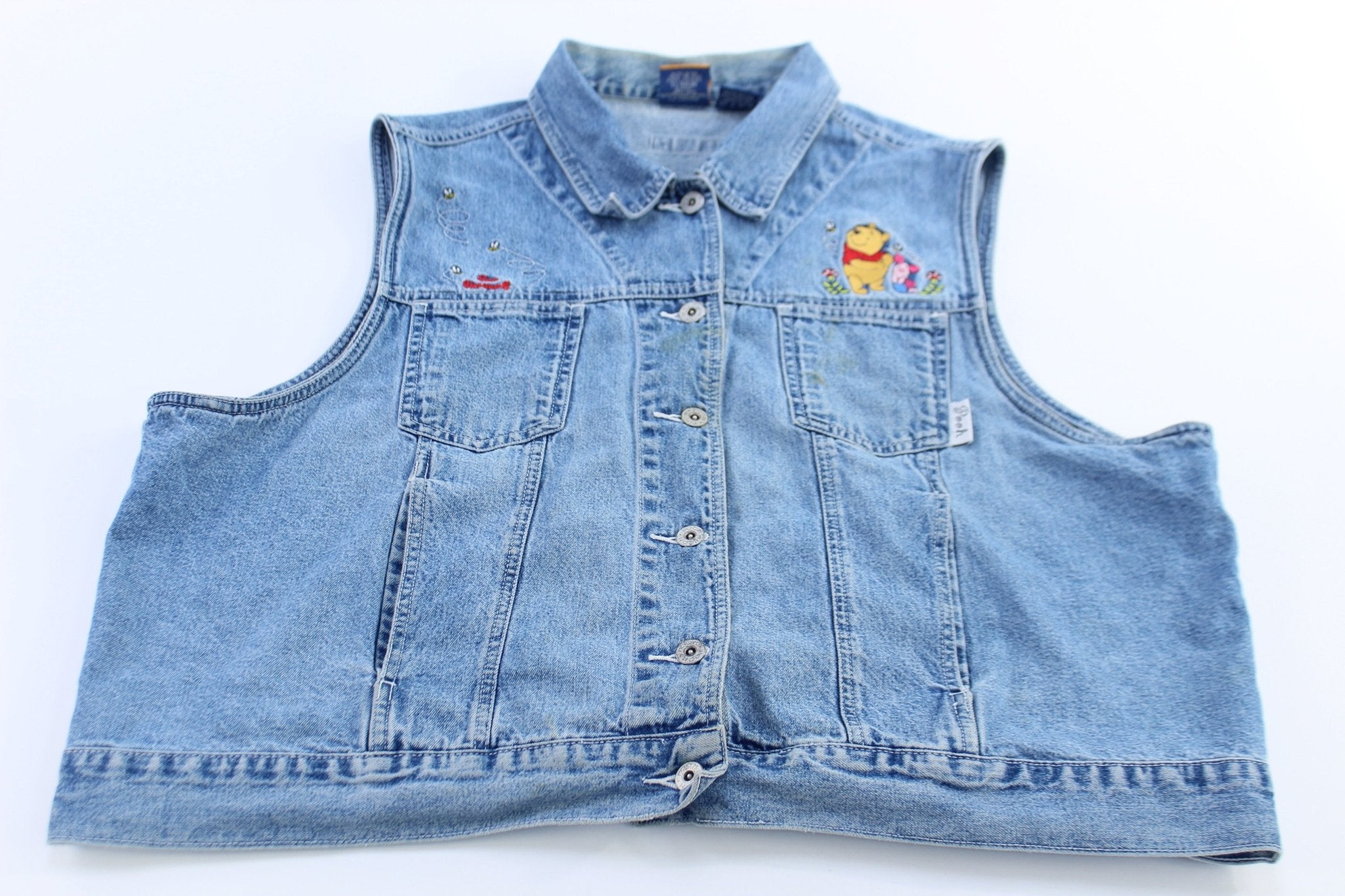Women's Winnie The Pooh Embroidered Denim Vest - ThriftedThreads.com