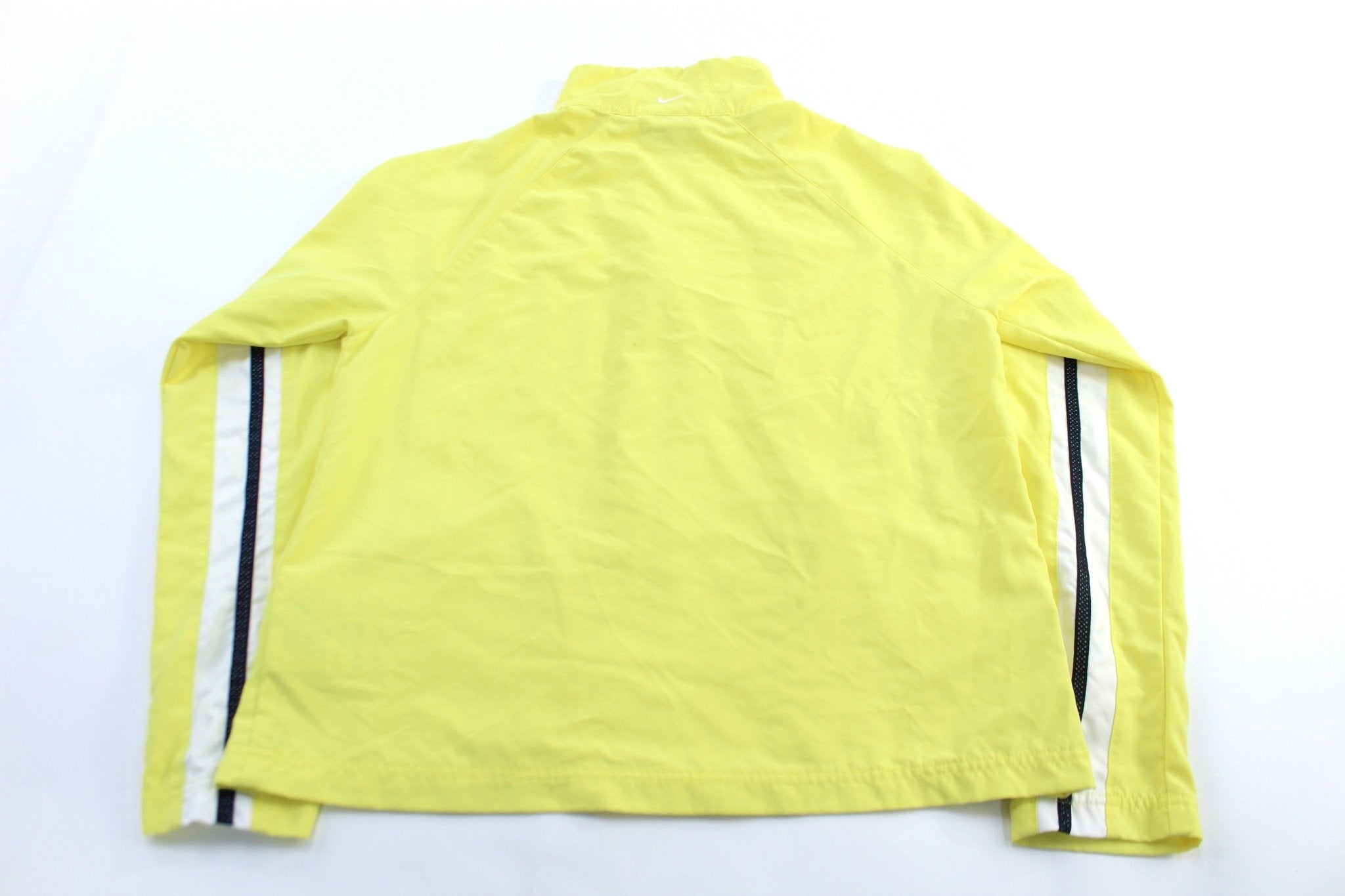 Women's Y2K Nike Embroidered Logo Black, White, & Yellow Zip Up Jacket - ThriftedThreads.com