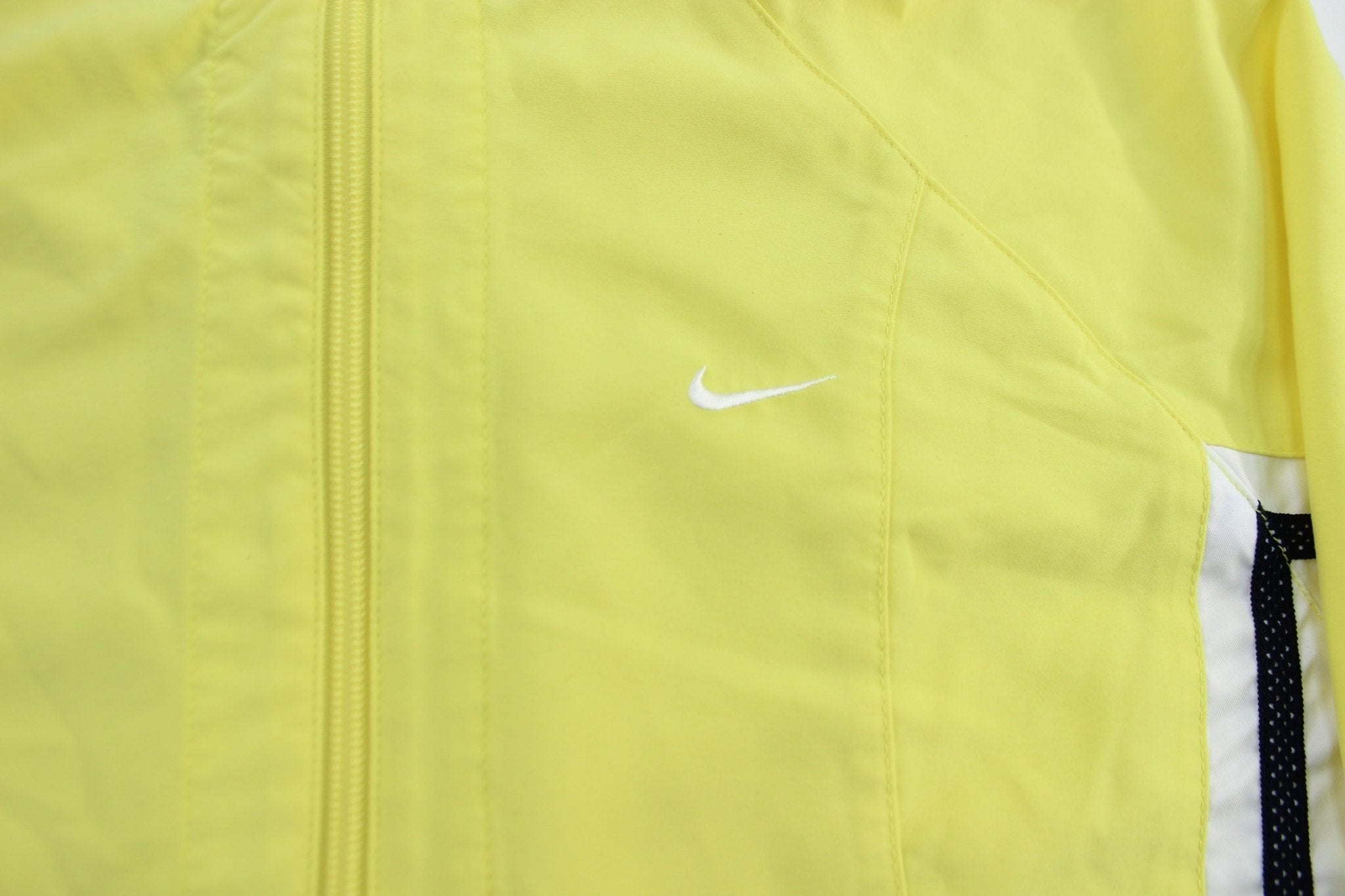 Women's Y2K Nike Embroidered Logo Black, White, & Yellow Zip Up Jacket - Jacket - Thrifted Threads