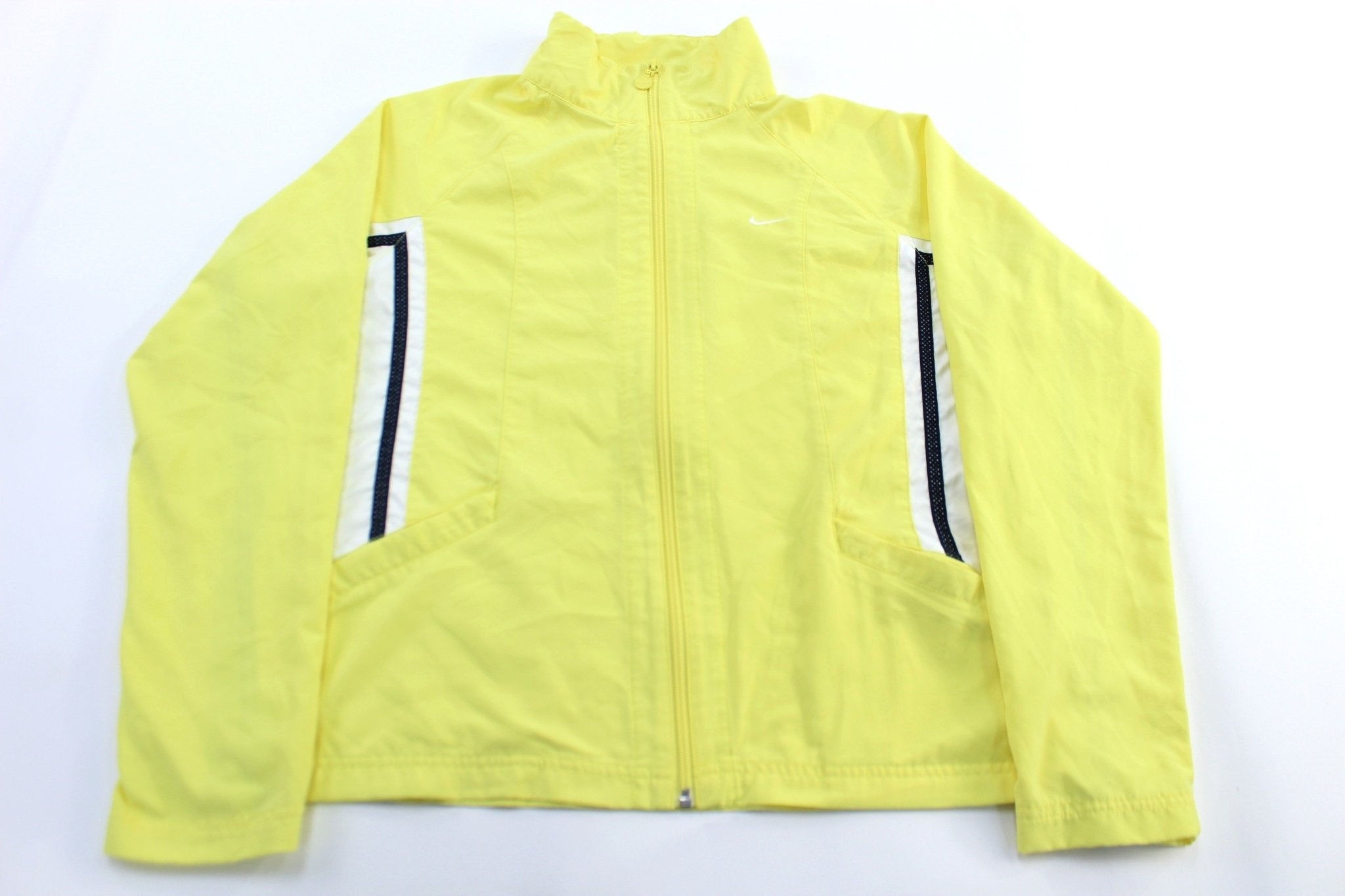 Women's Y2K Nike Embroidered Logo Black, White, & Yellow Zip Up Jacket - Jacket - Thrifted Threads