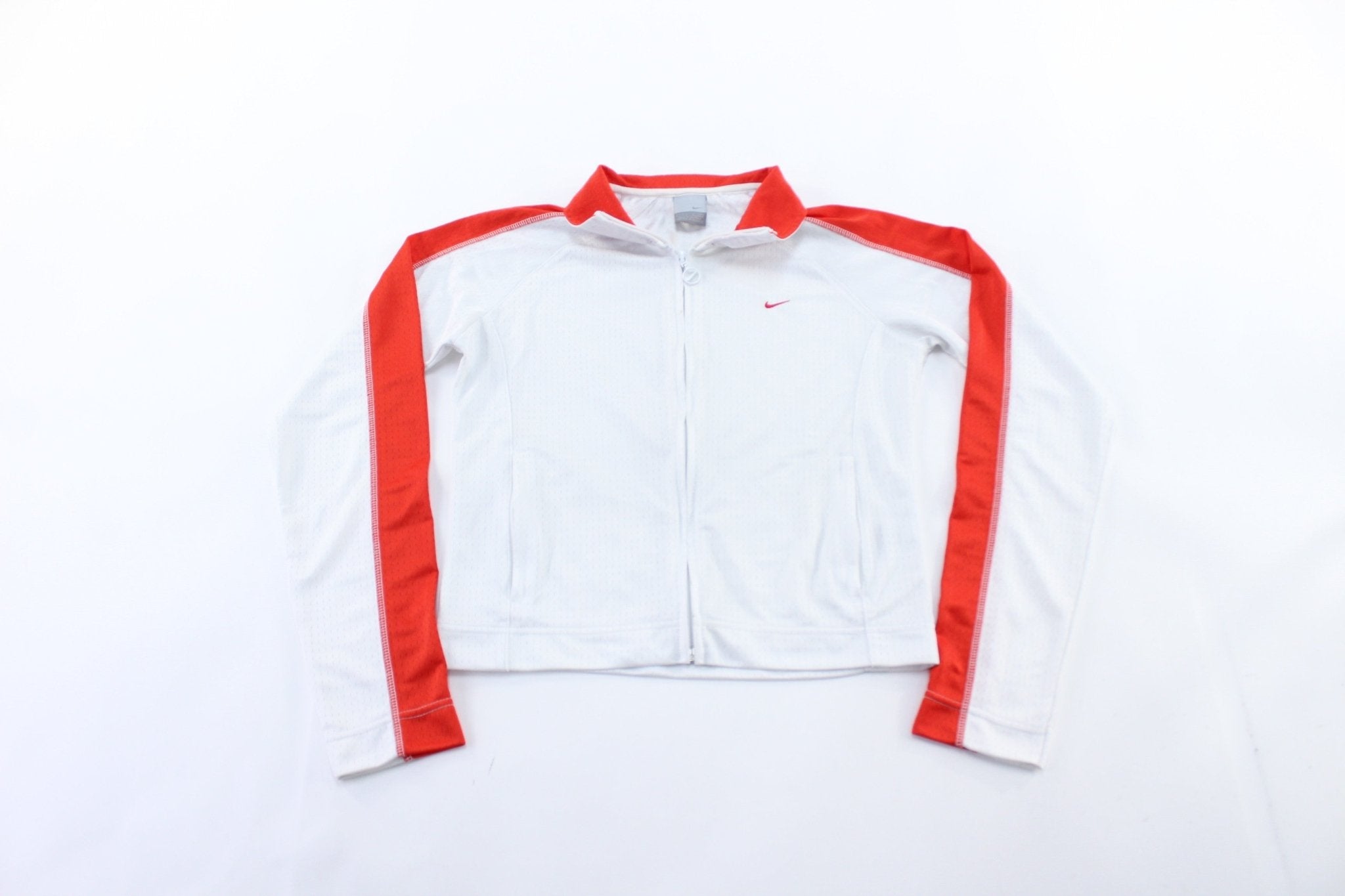 Women's Y2K Nike Embroidered Logo Red & White Zip Up Jacket - Jacket - Thrifted Threads